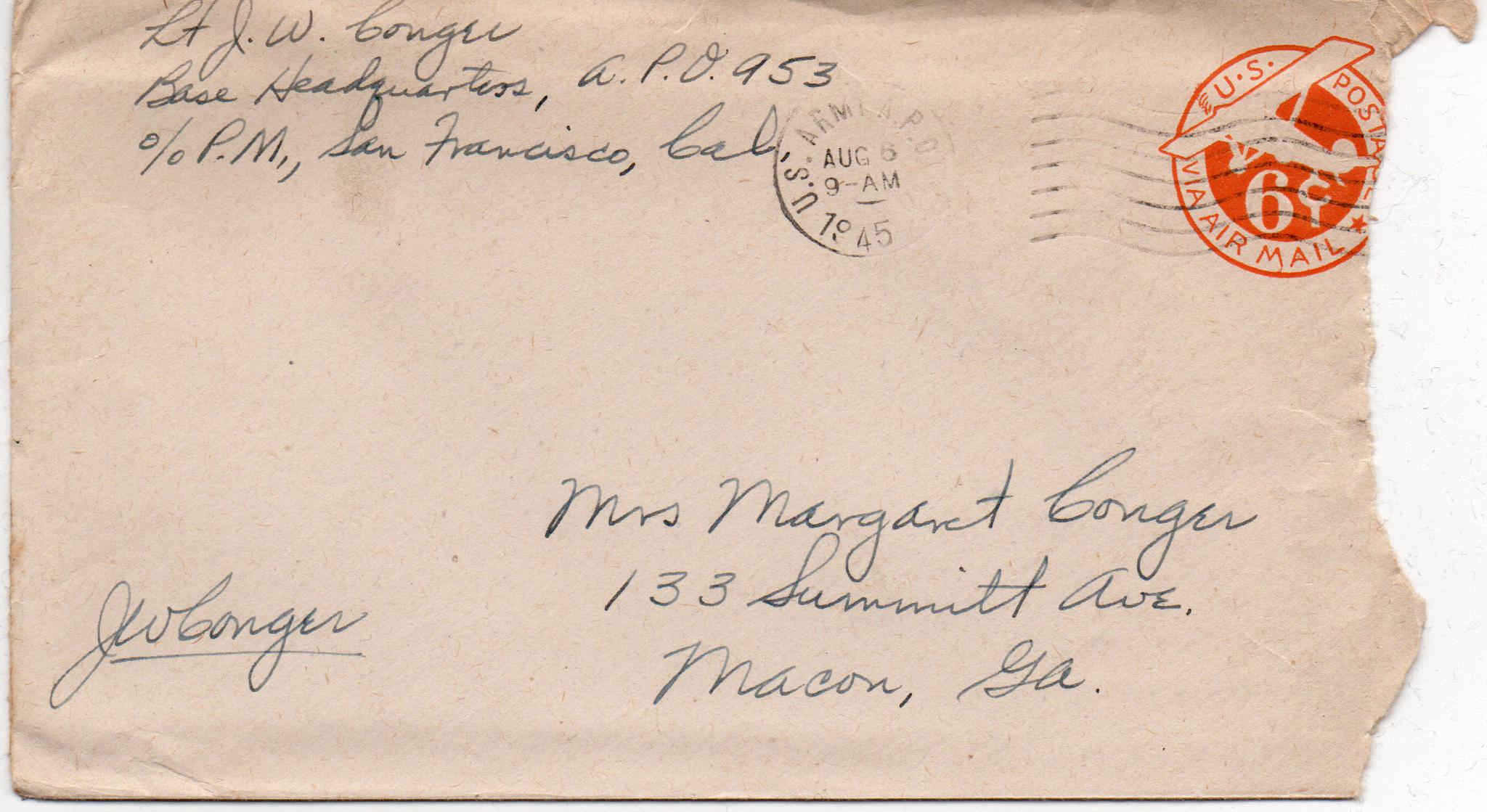 August 5, 1945: Front of envelope