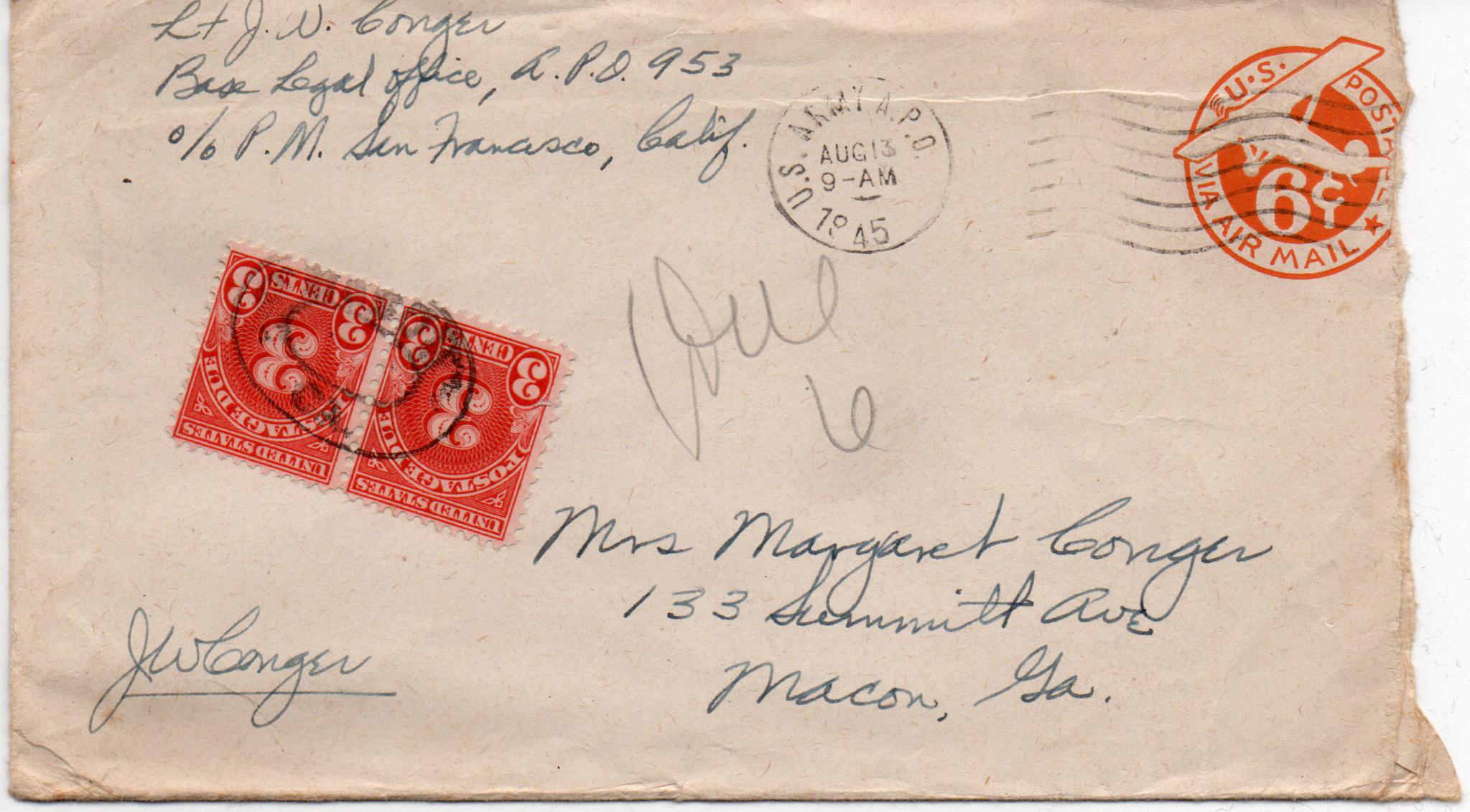 August 12, 1945: Front of envelope