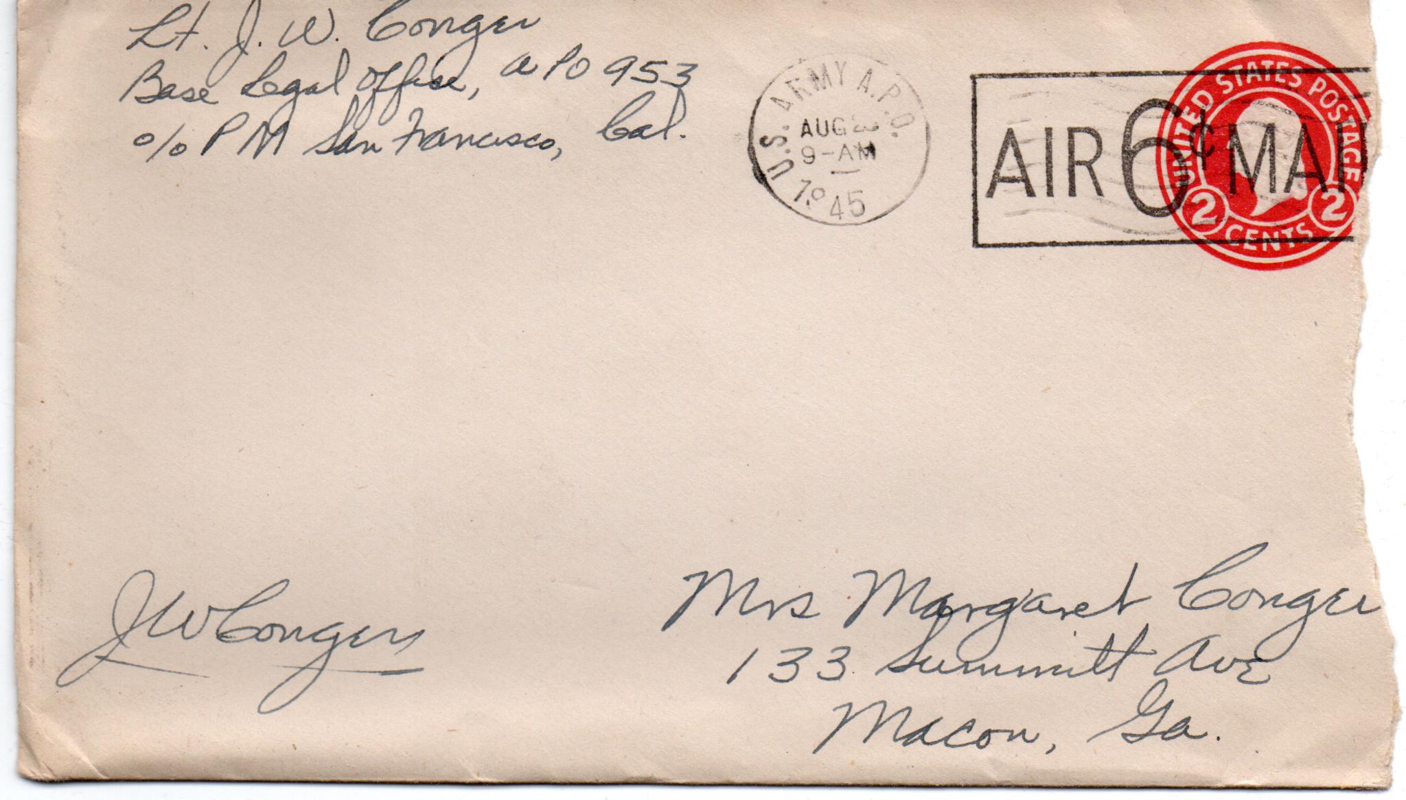 August 24, 1945: Front of envelope