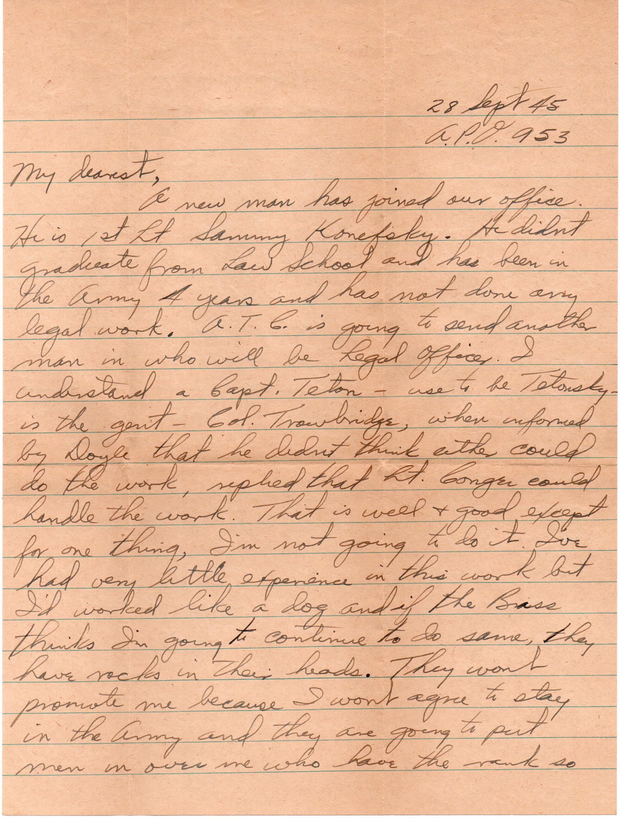 September 28, 1945: Front of letter