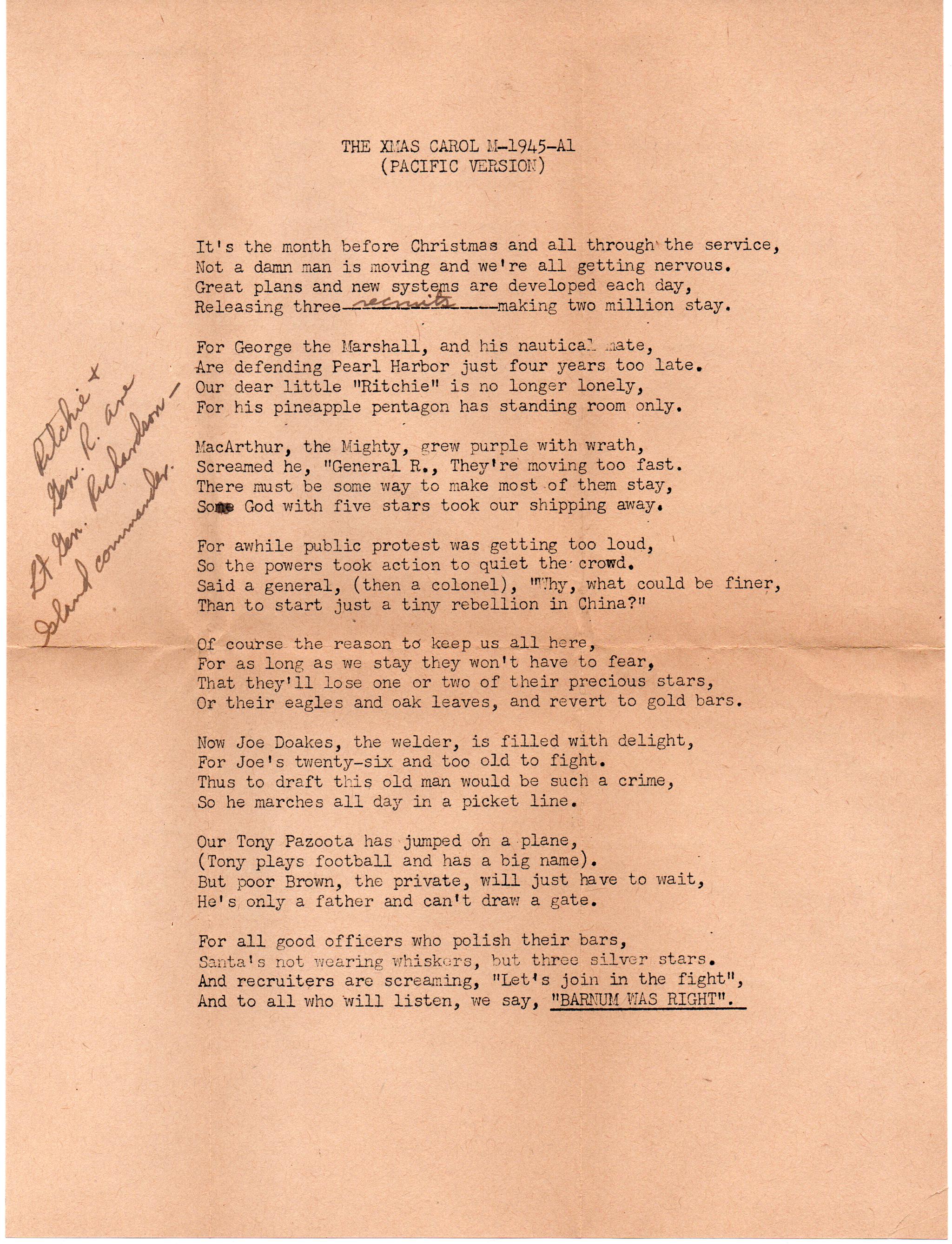 December 19, 1945: Back of letter