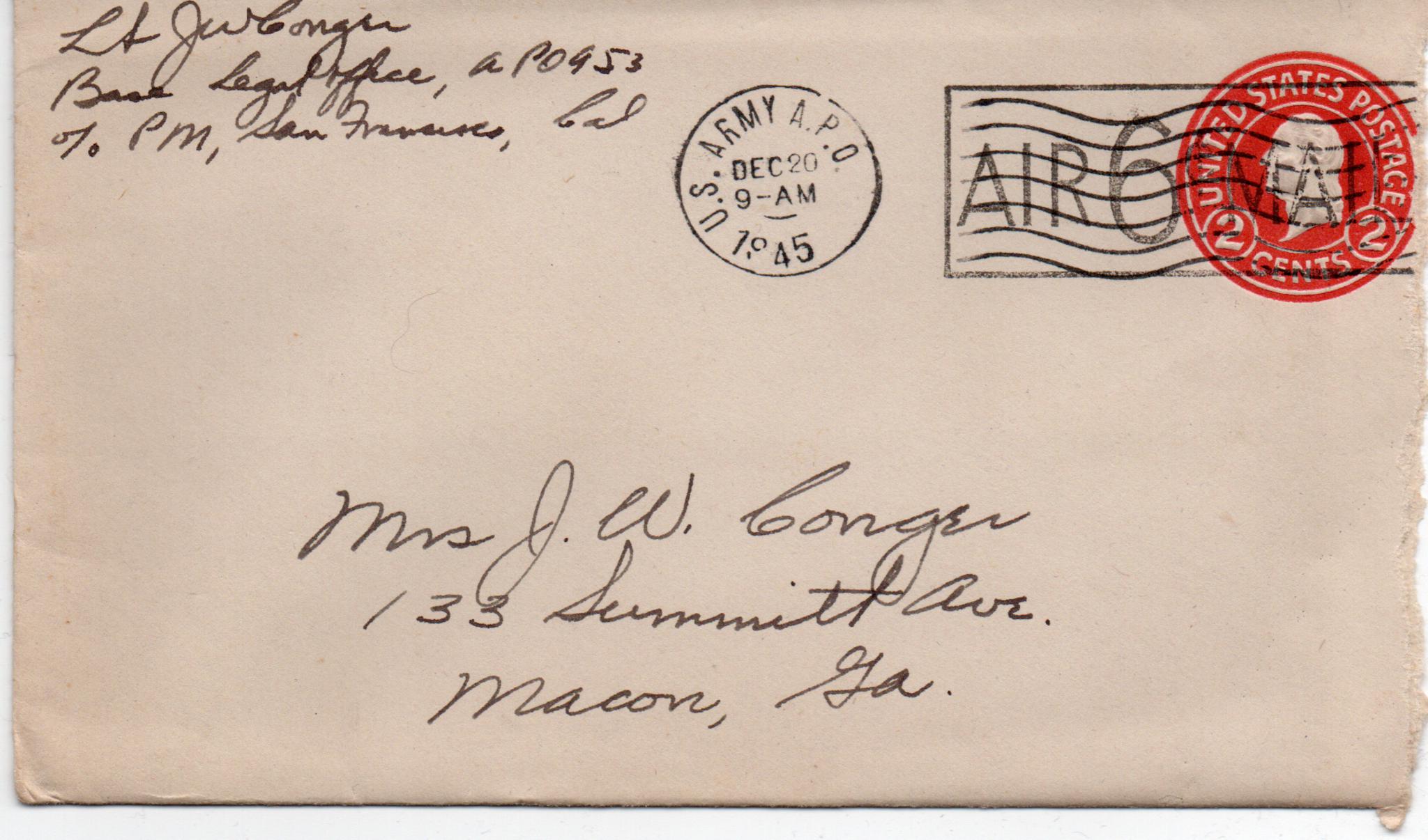 December 19, 1945: Front of envelope