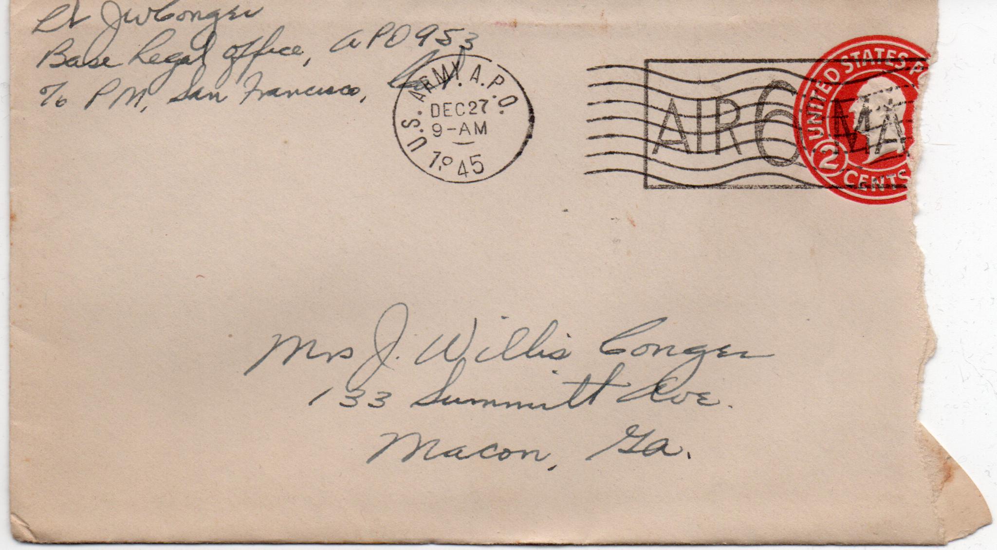 December 25, 1945: Front of envelope