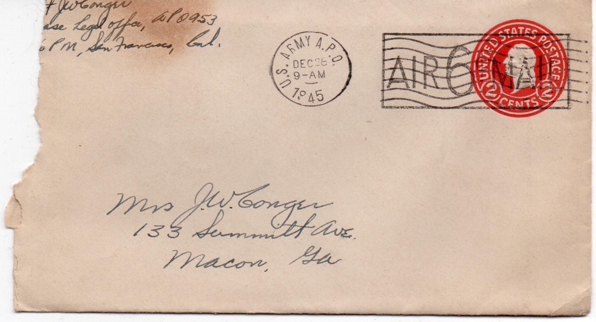 December 27, 1945: Front of envelope