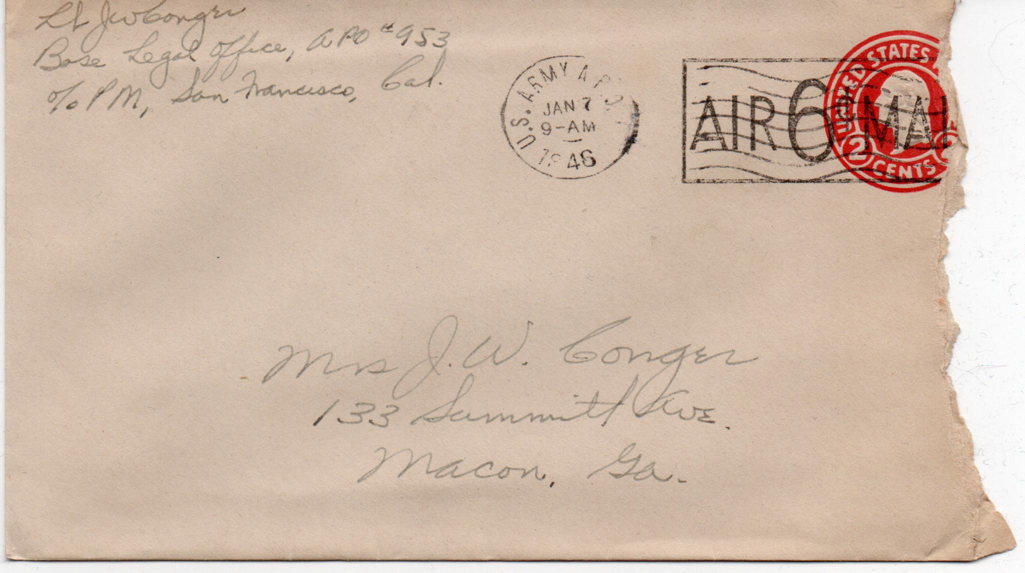 January 6, 1946: Front of envelope