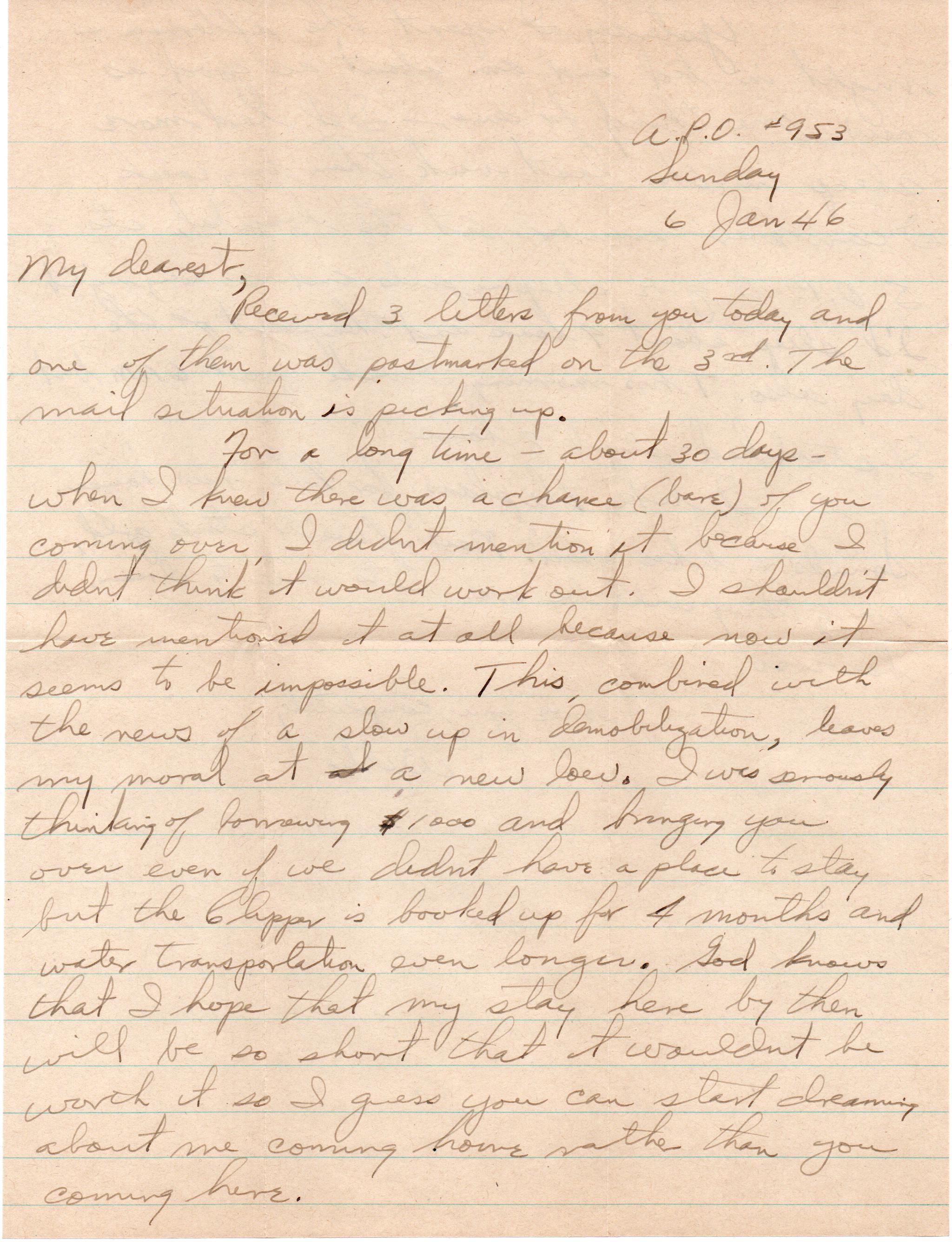 January 6, 1946: Front of letter