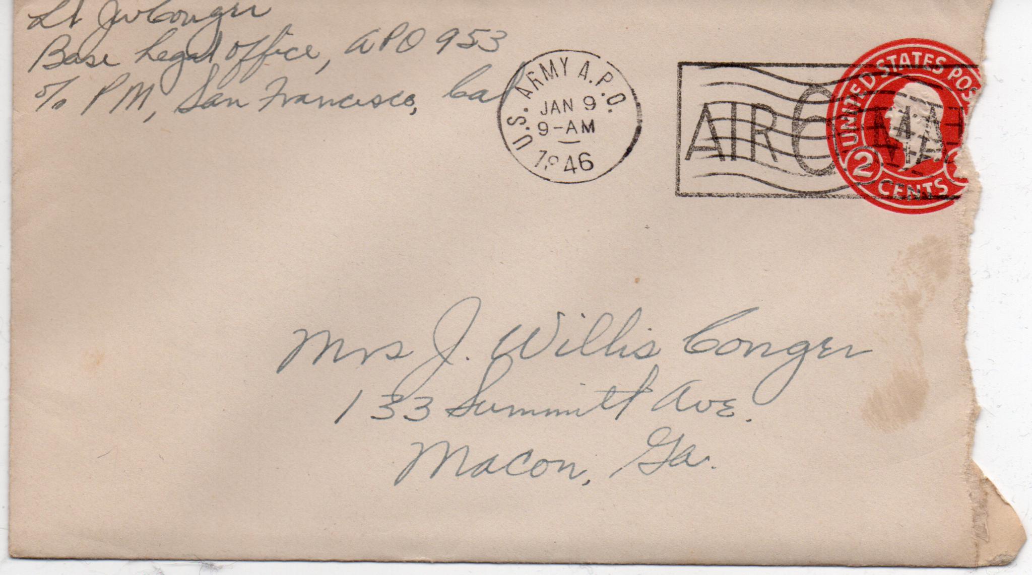 January 8, 1946: Front of envelope