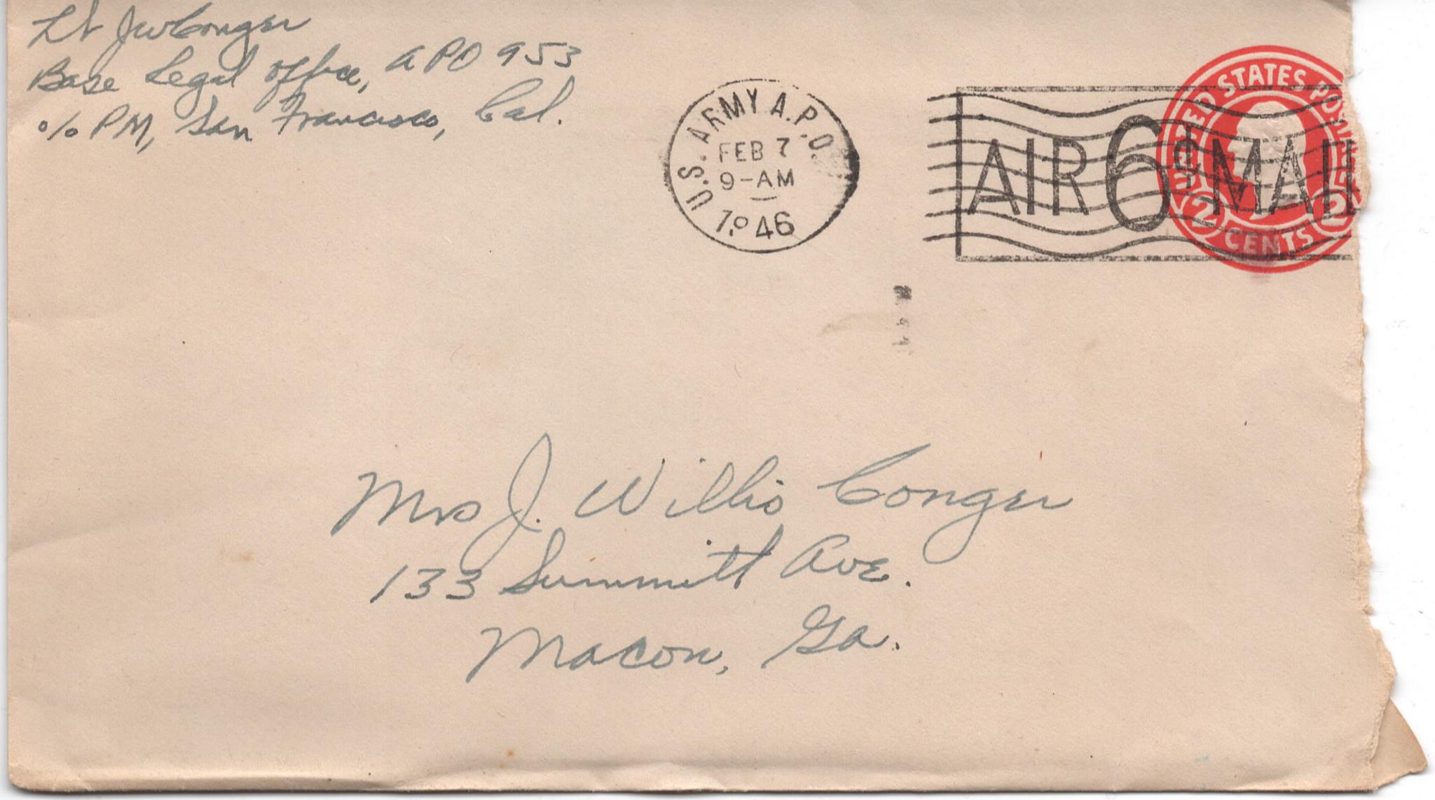 February 6, 1946: Front of envelope