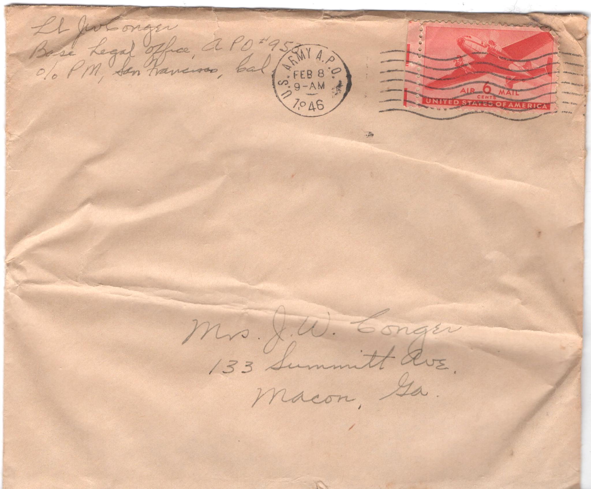 February 8, 1946: Front of envelope