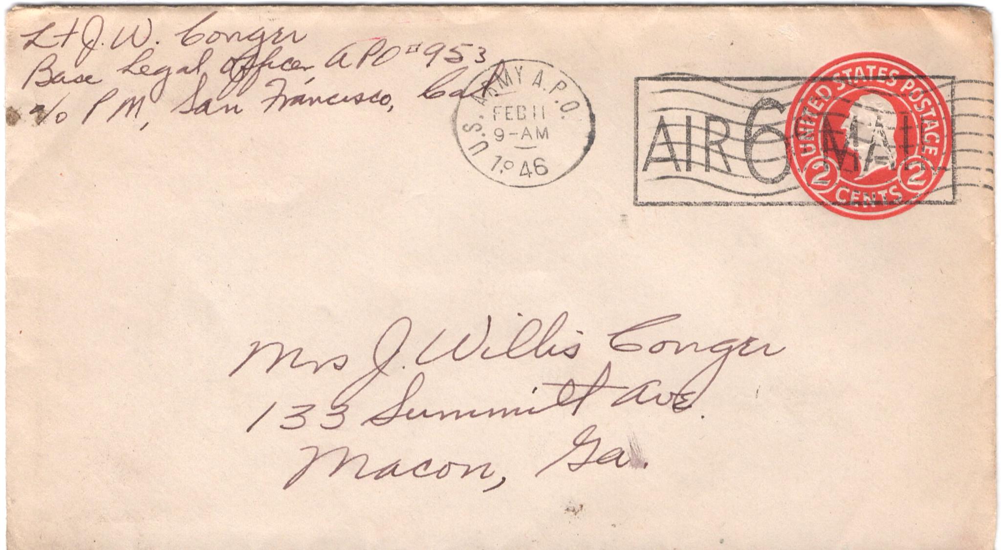 February 10, 1946: Front of envelope