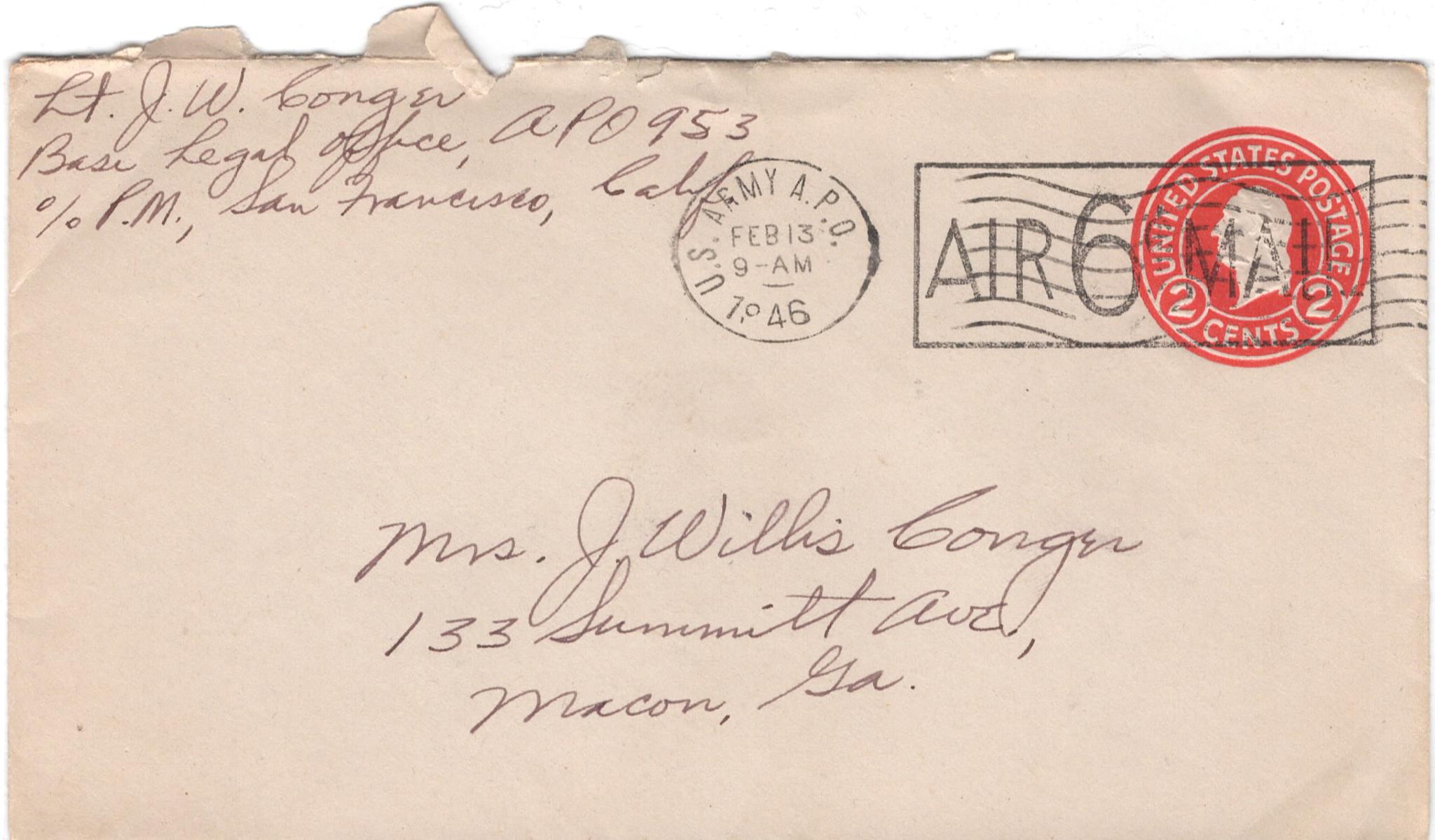 February 12, 1946: Front of envelope