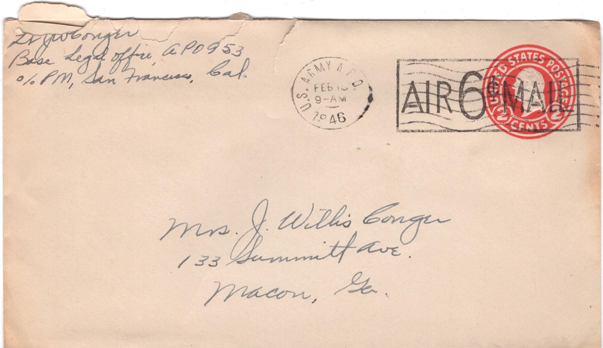 February 14, 1946: Front of envelope