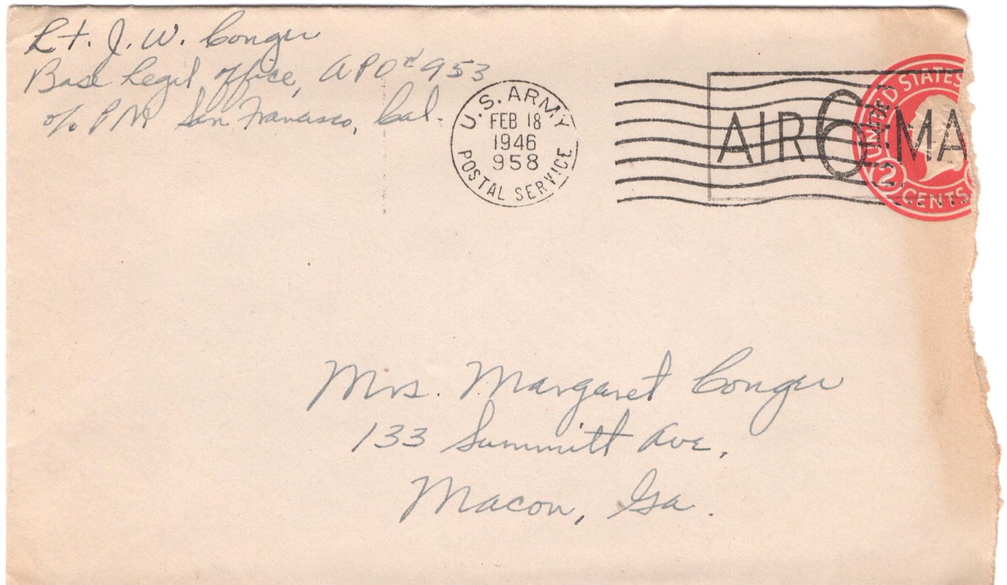 February 17, 1946: Front of envelope