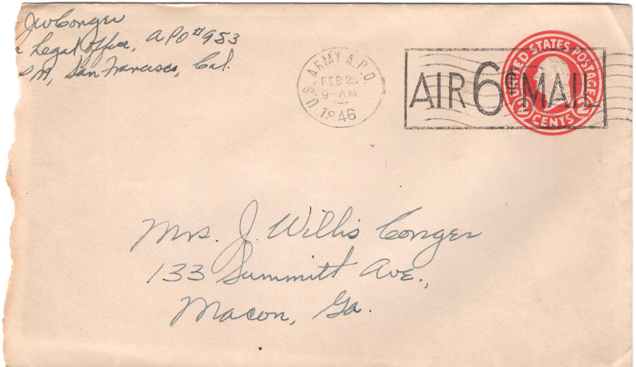 February 24, 1946: Front of envelope