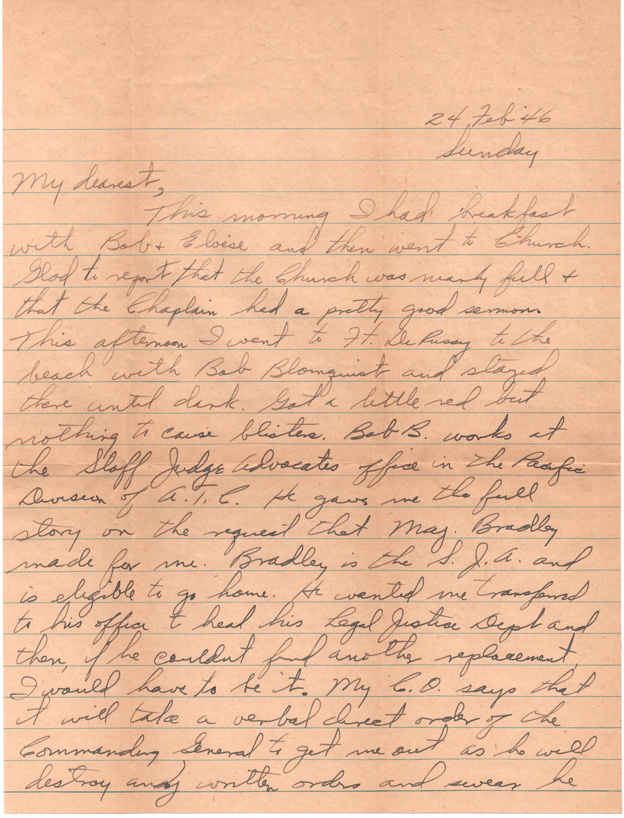 February 24, 1946: Front of letter