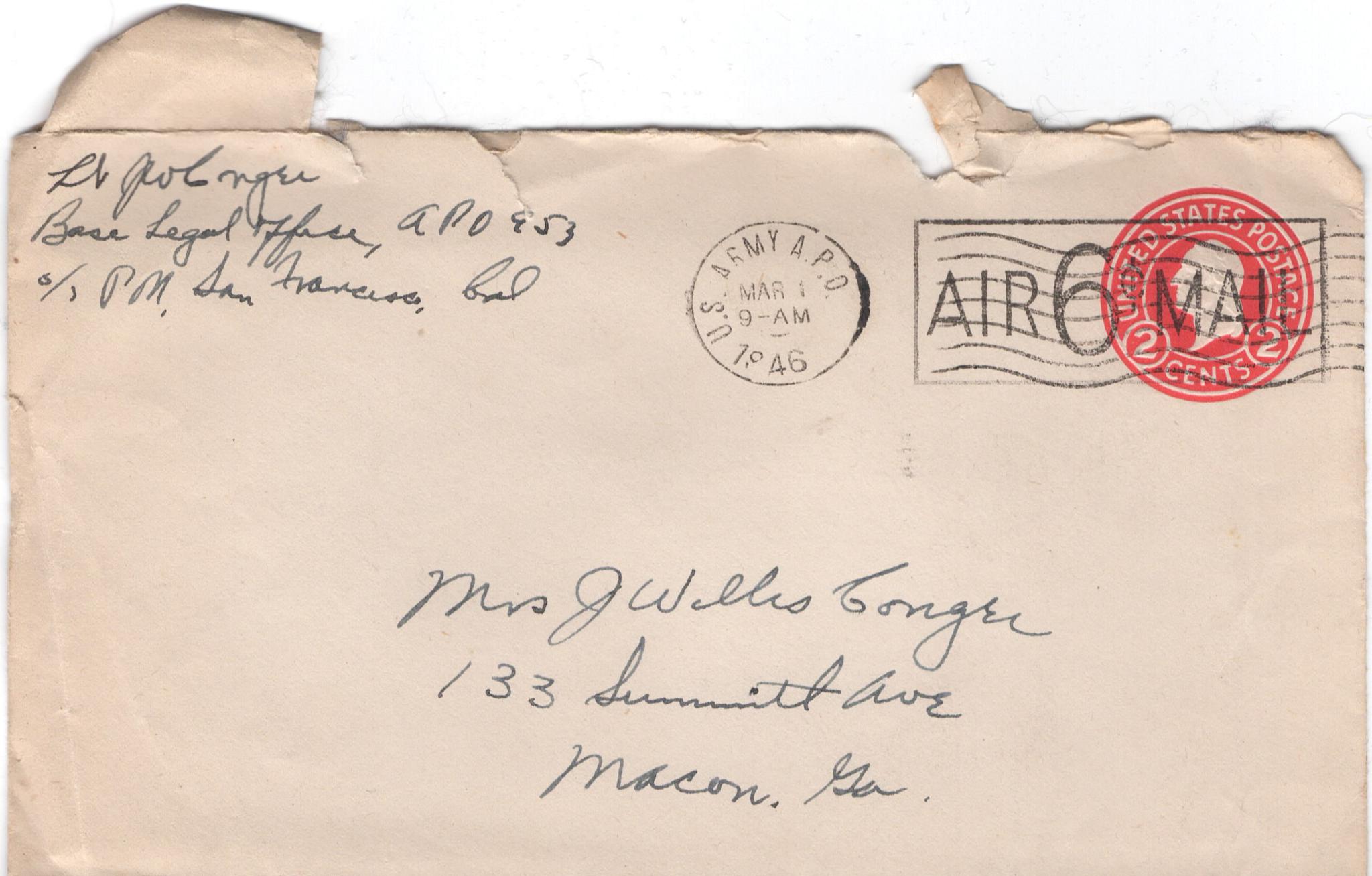 February 28, 1946: Front of envelope