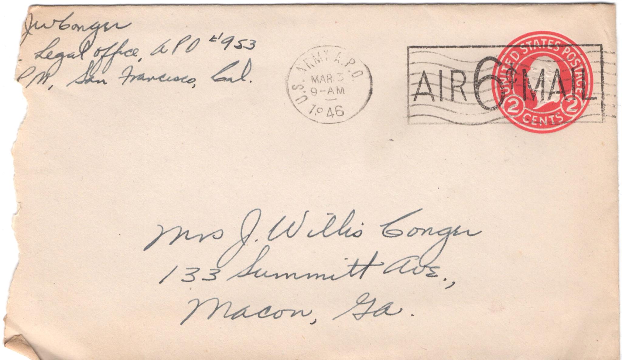 March 2, 1946: Front of envelope