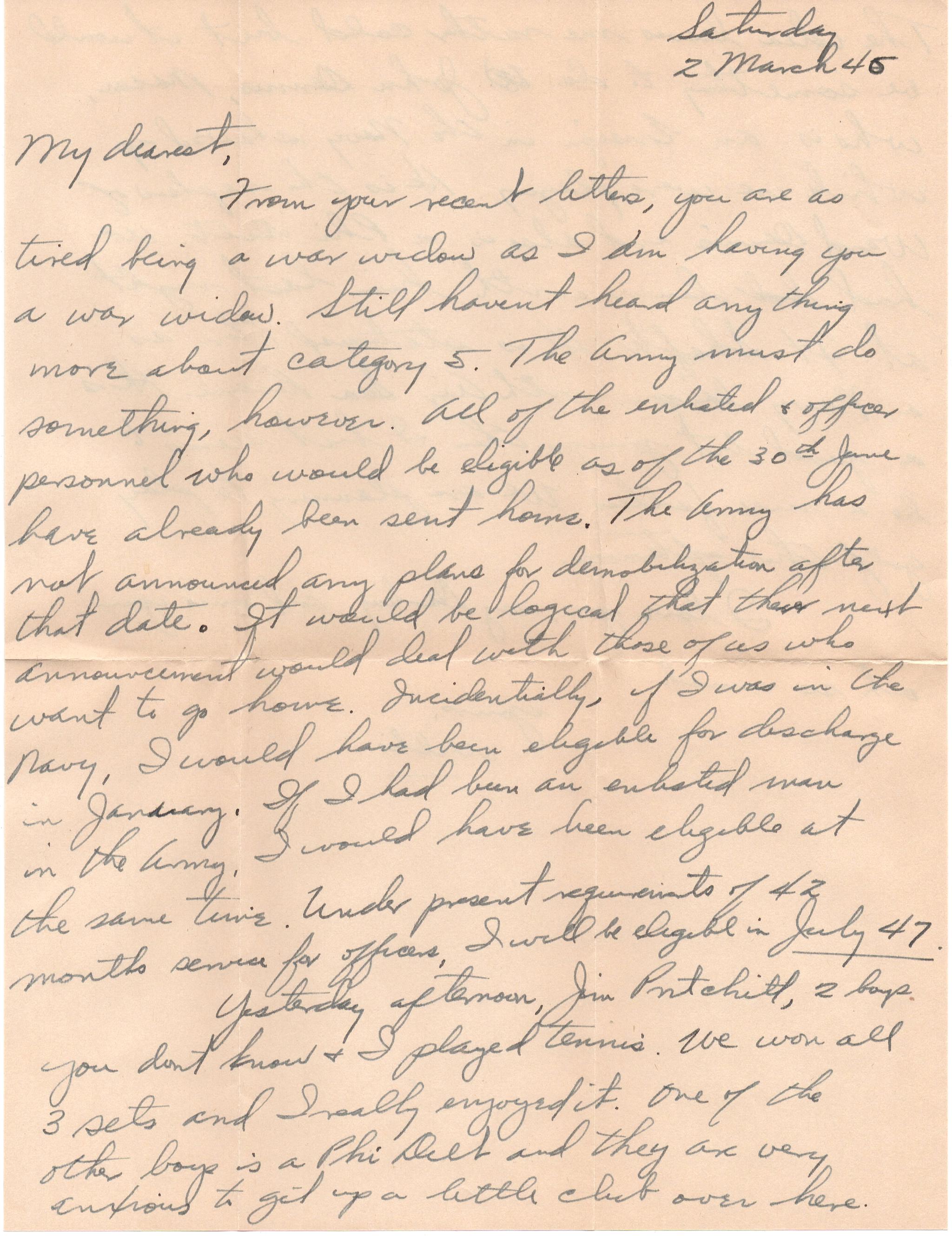 March 2, 1946: Front of letter