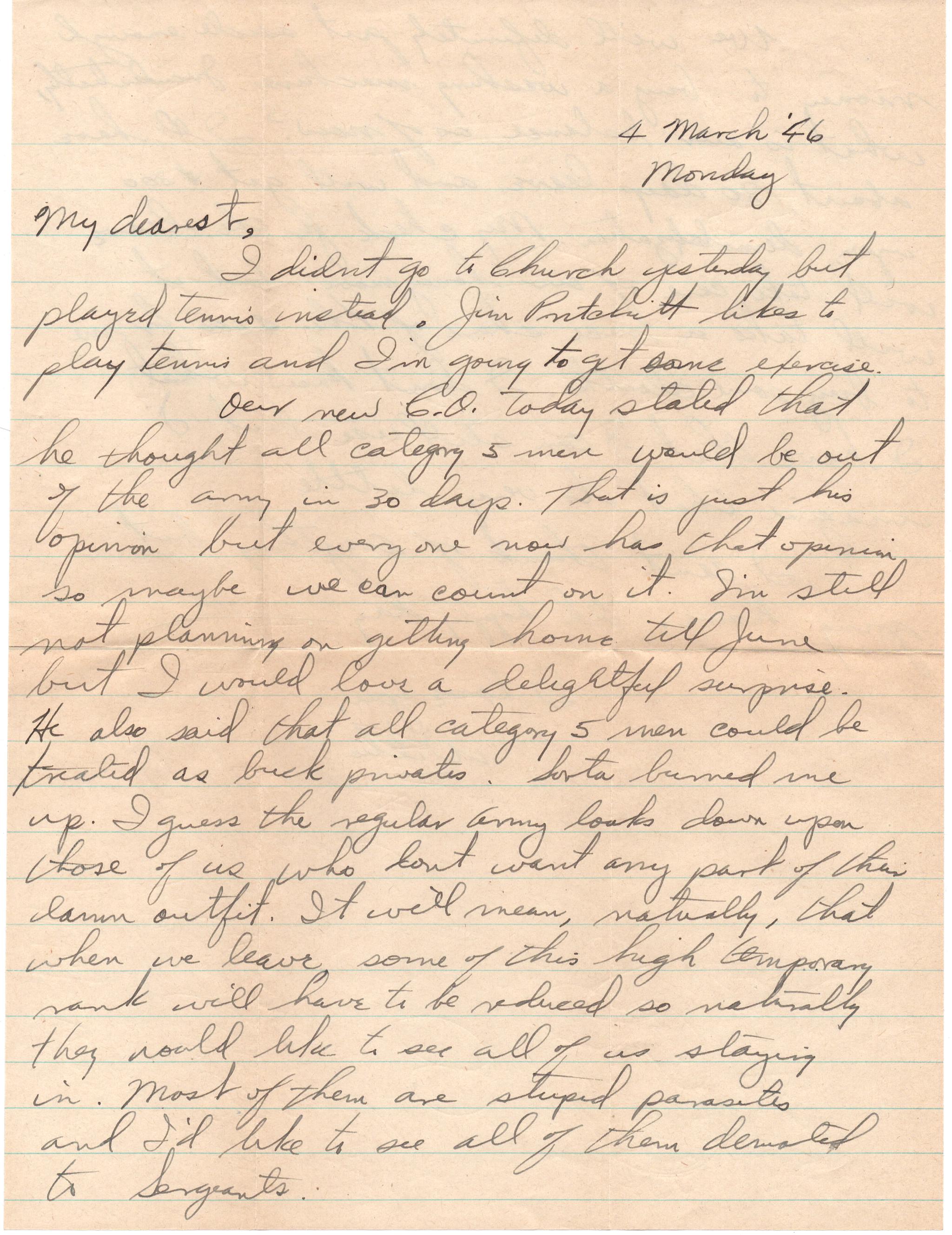 March 4, 1946: Front of letter