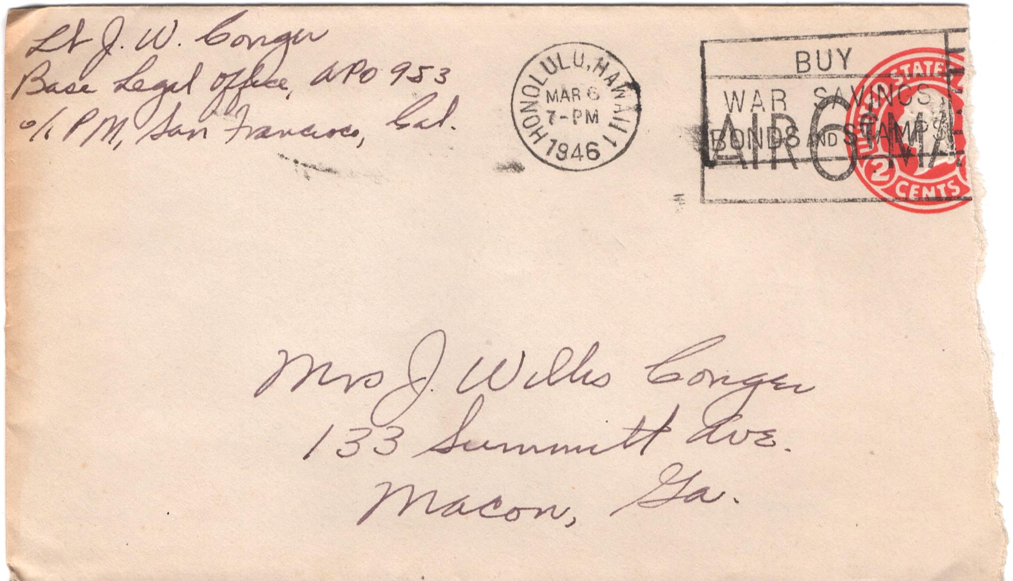 March 6, 1946: Front of envelope