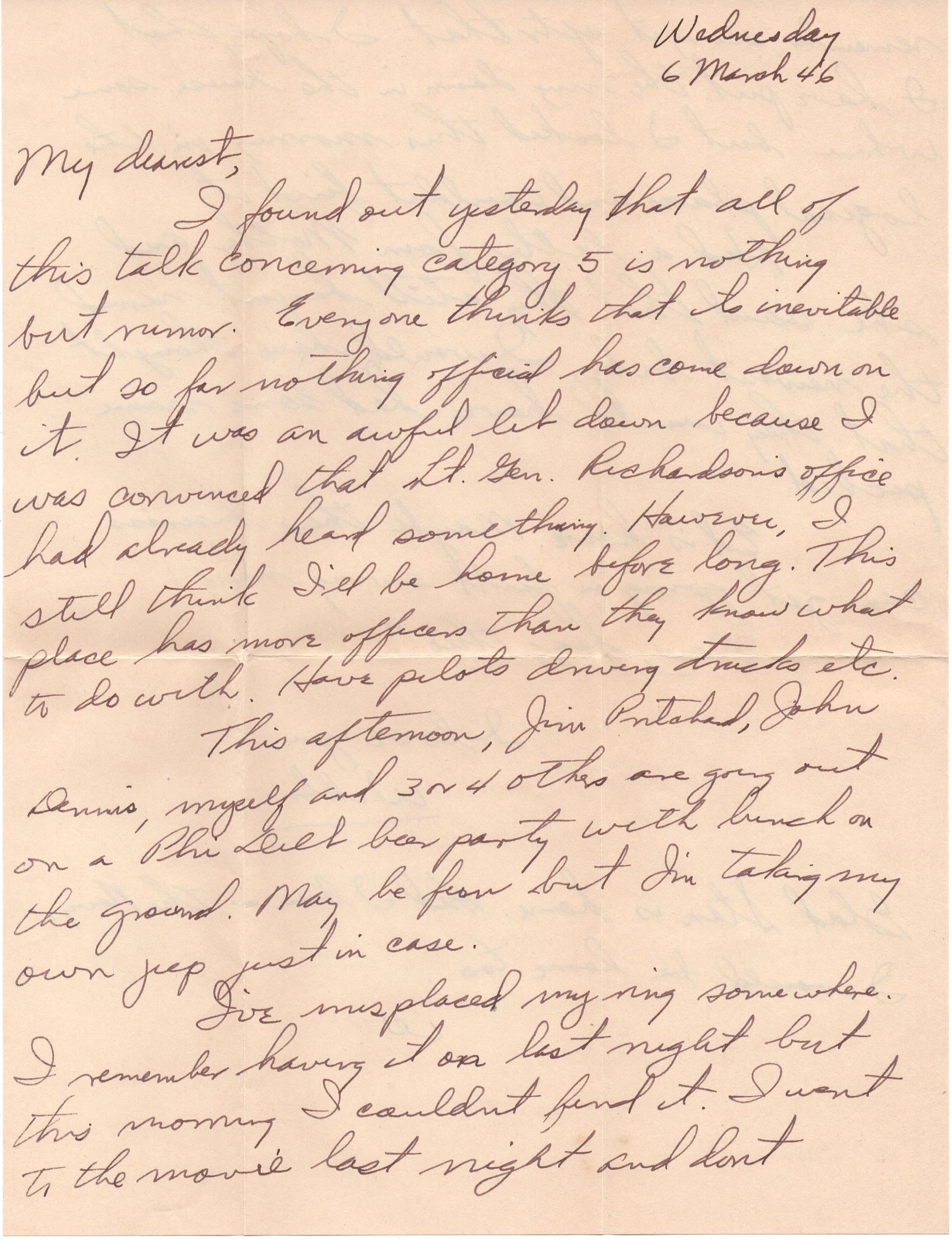 March 6, 1946: Front of letter