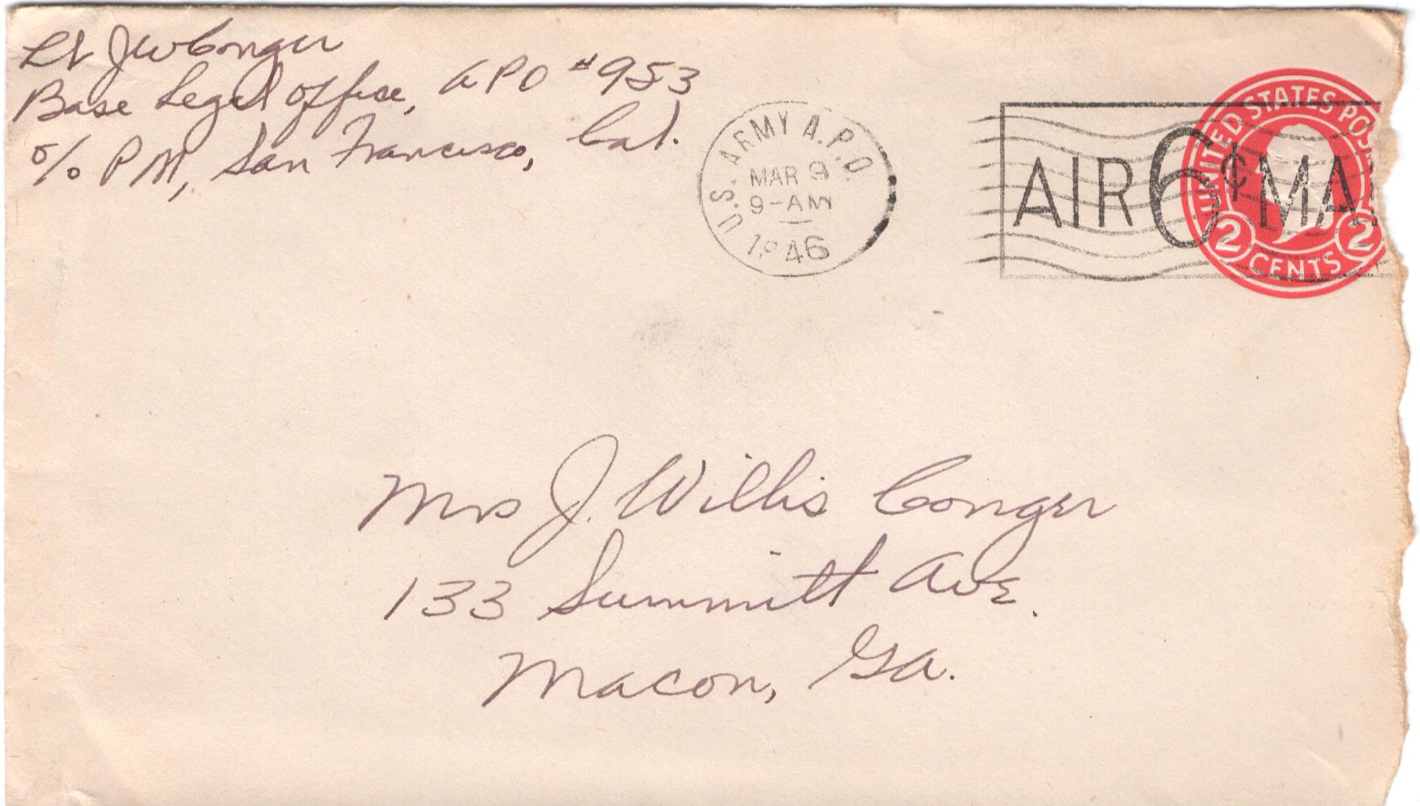 March 8, 1946: Front of envelope