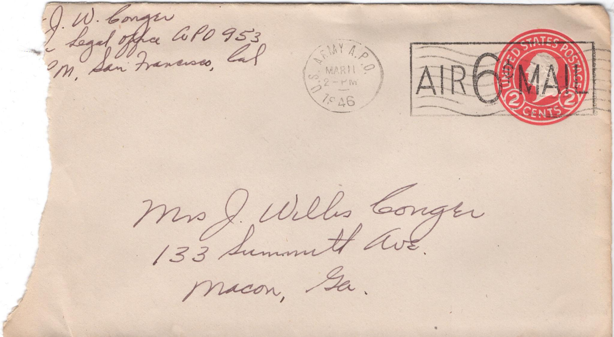 March 10, 1946: Front of envelope