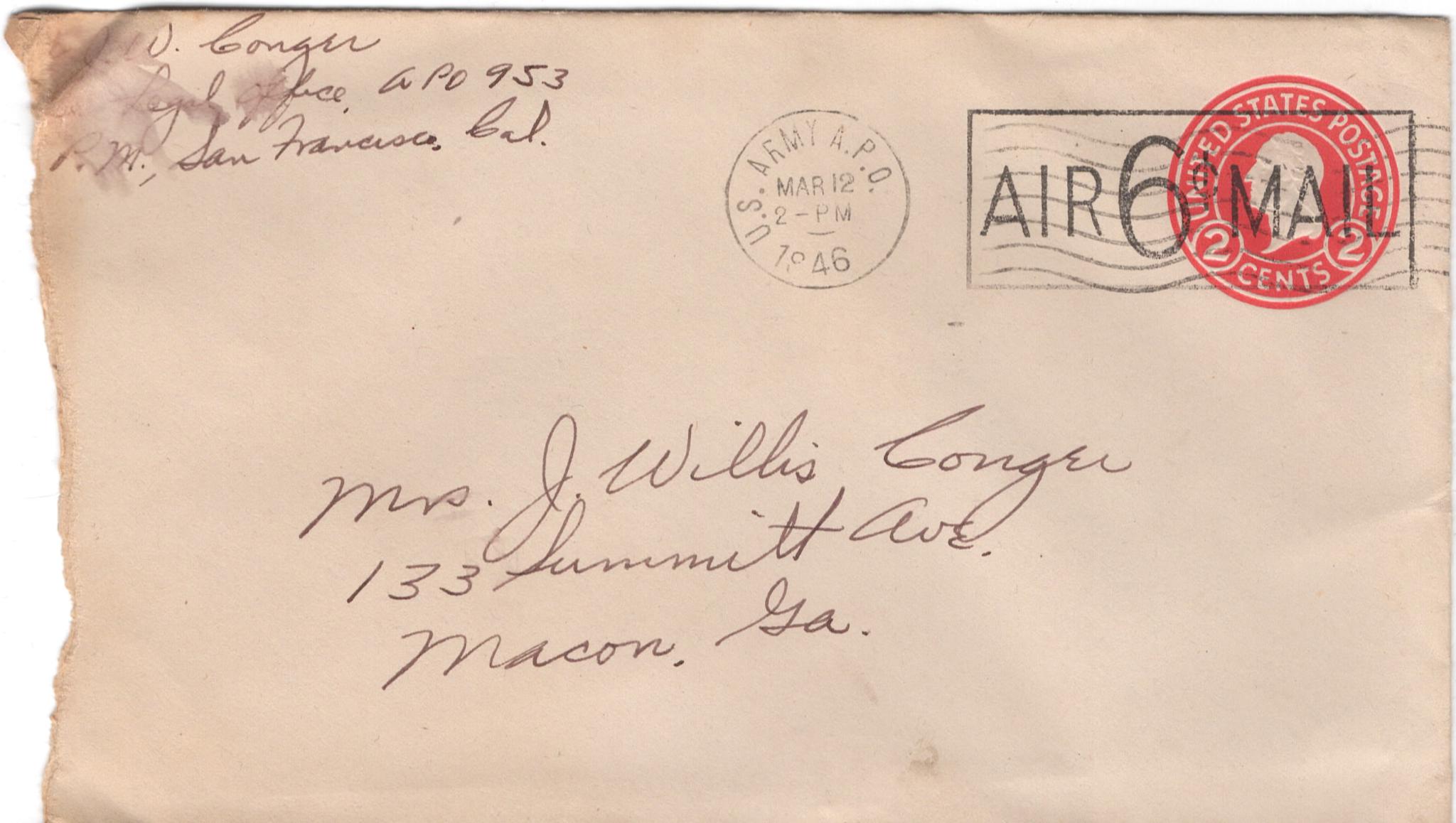 March 12, 1946: Front of envelope