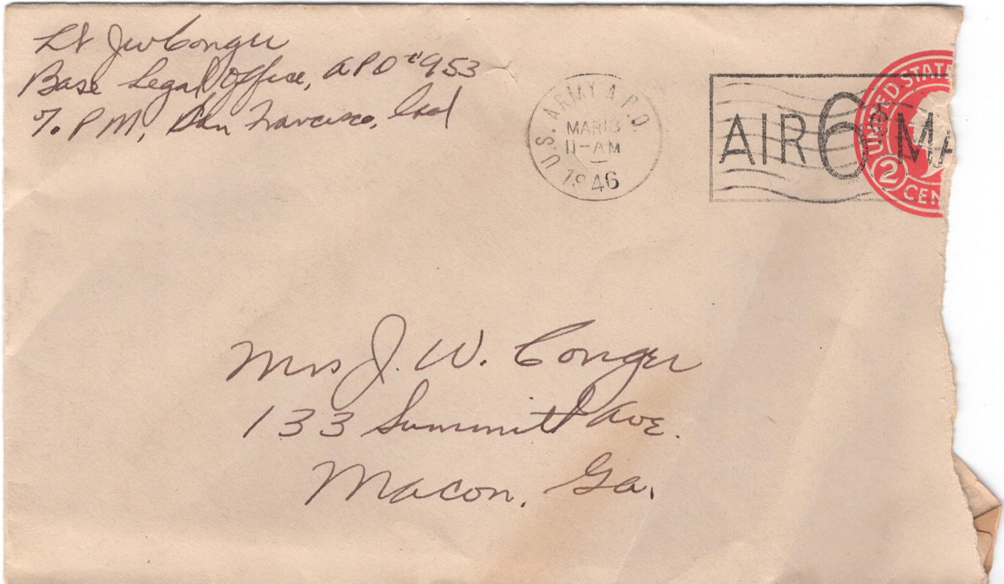 March 16, 1946: Front of envelope