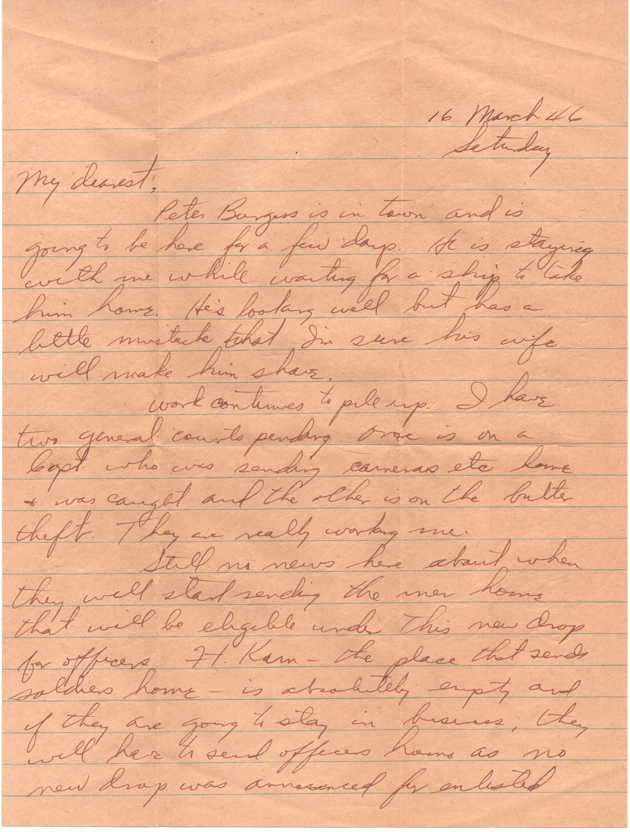 March 16, 1946: Front of letter