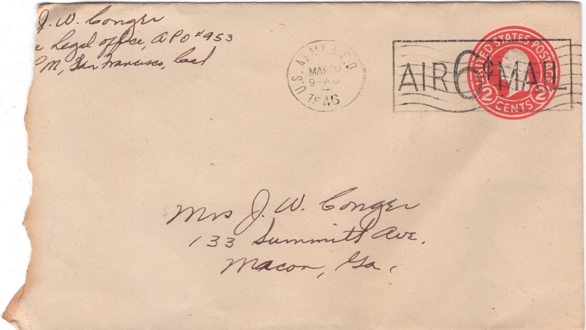 March 18, 1946: Front of envelope