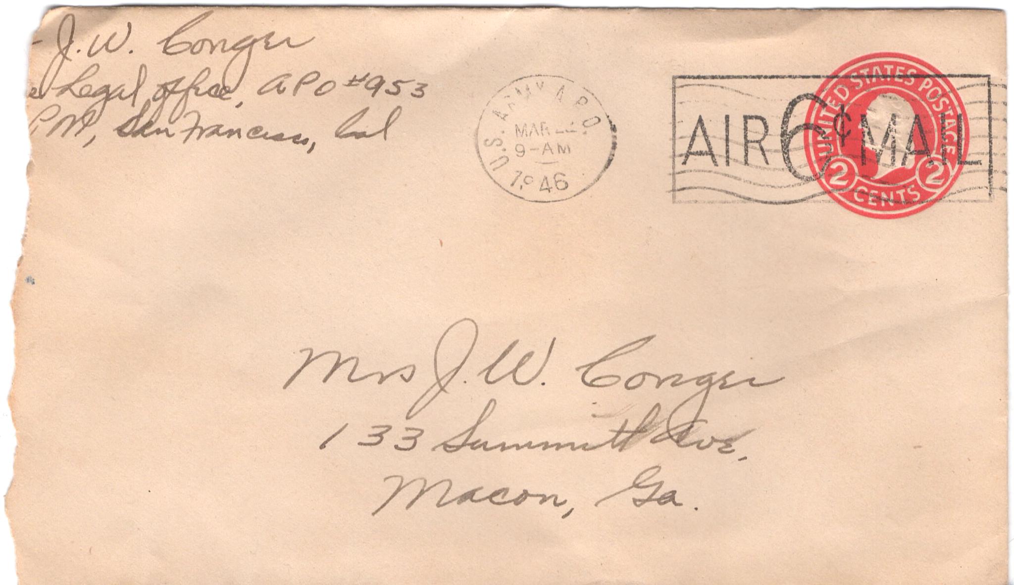 March 22, 1946: Front of envelope