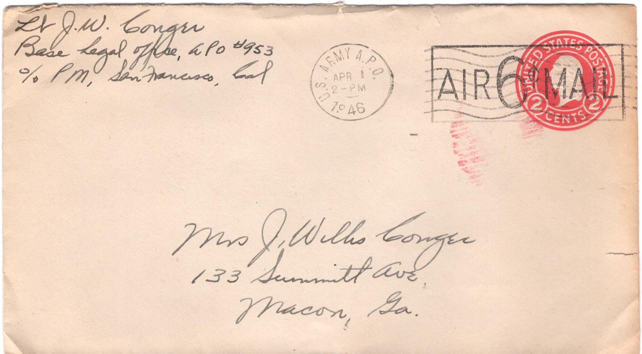 March 31, 1946: Front of envelope