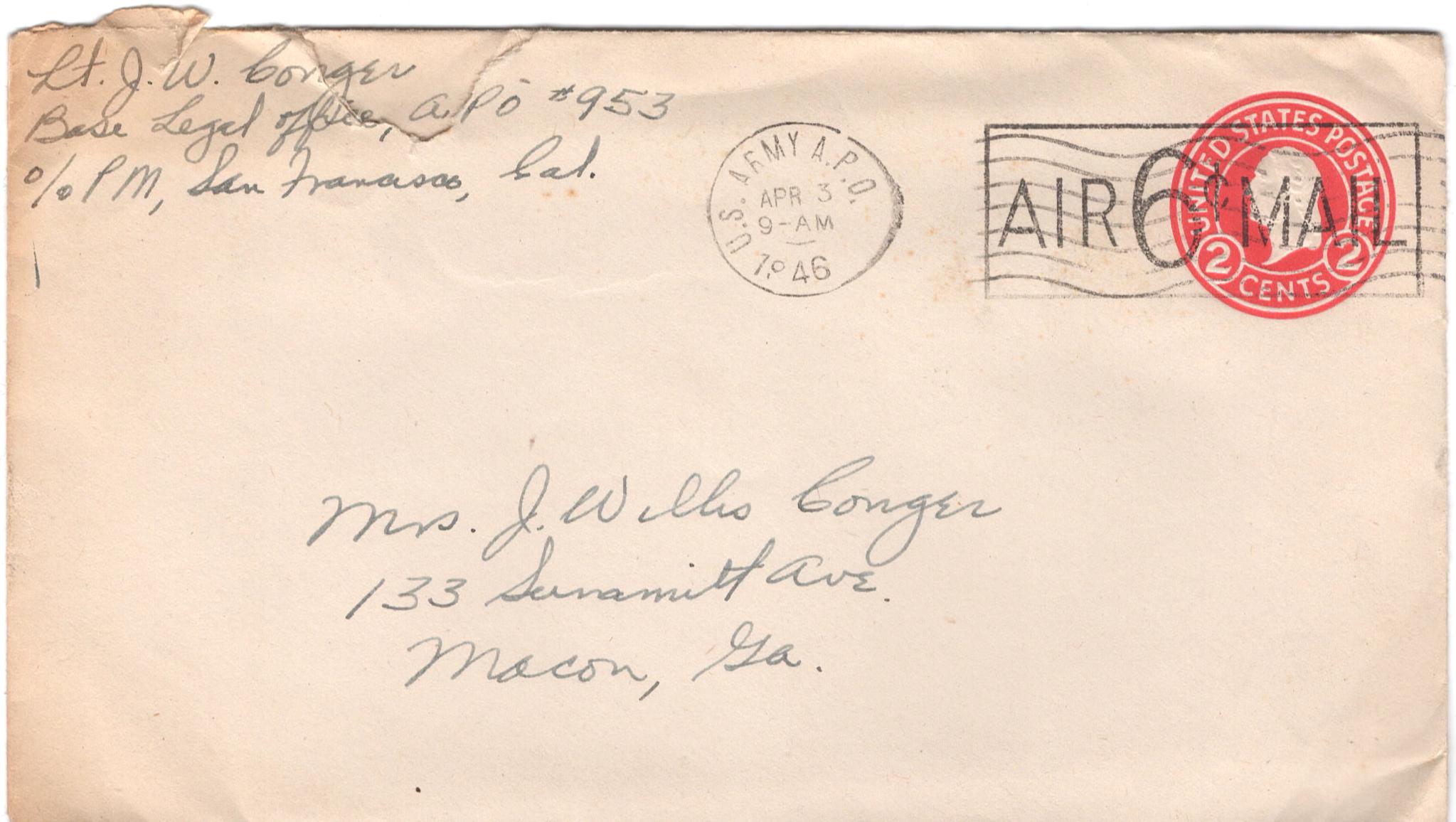 April 2, 1946: Front of envelope