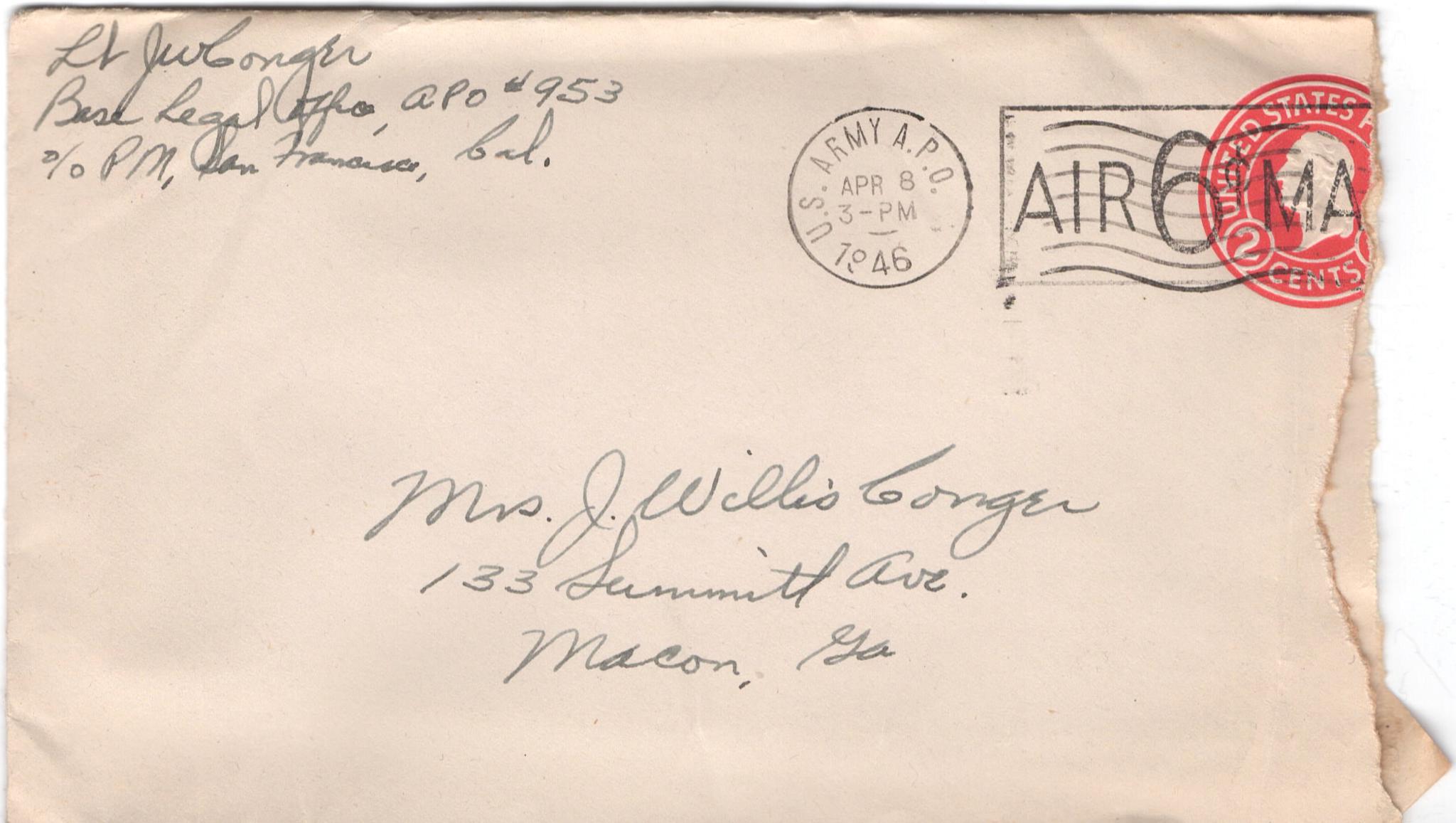 April 6, 1946: Front of envelope