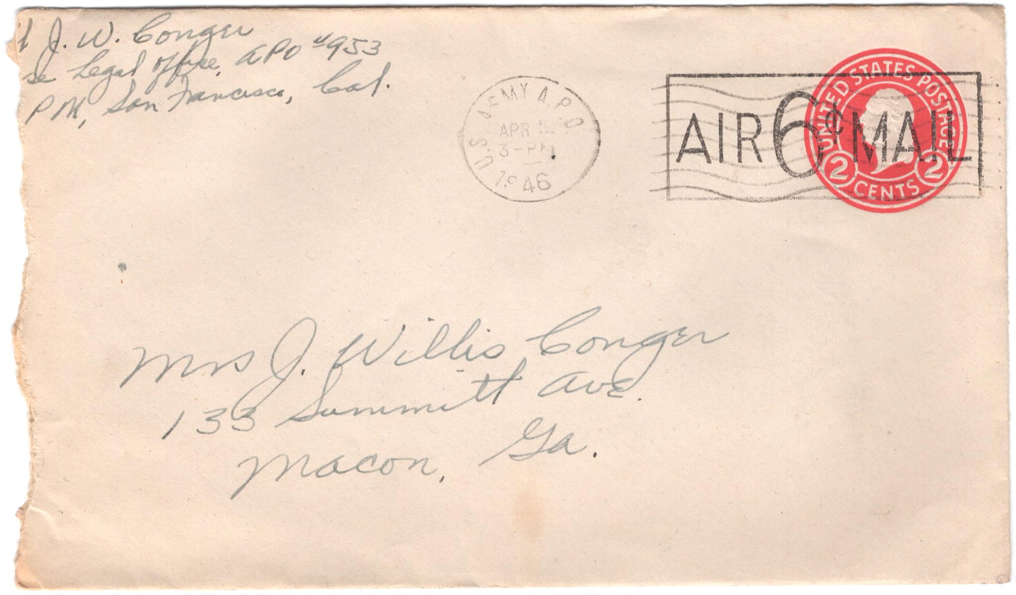 April 12, 1946: Front of envelope