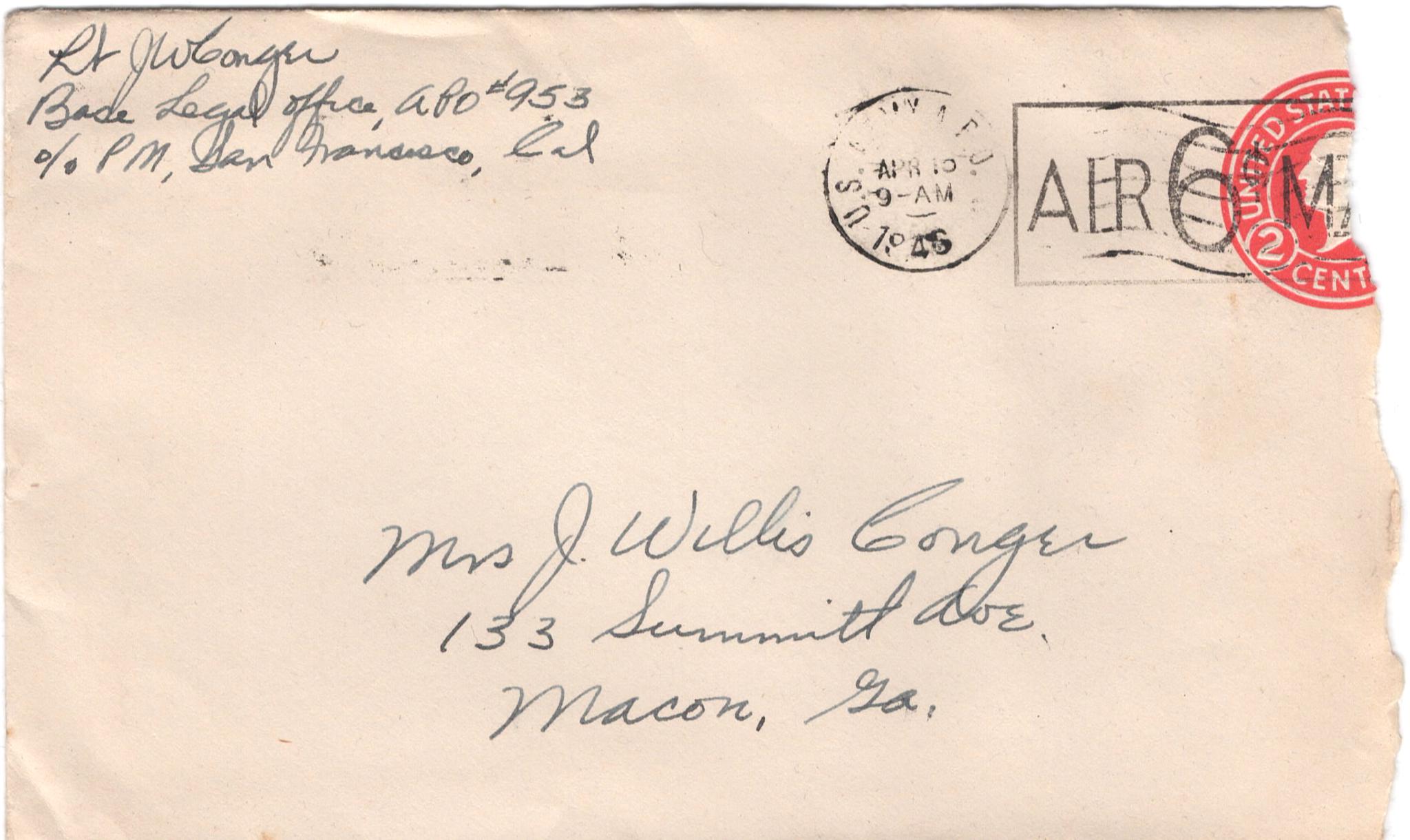 April 14, 1946: Front of envelope