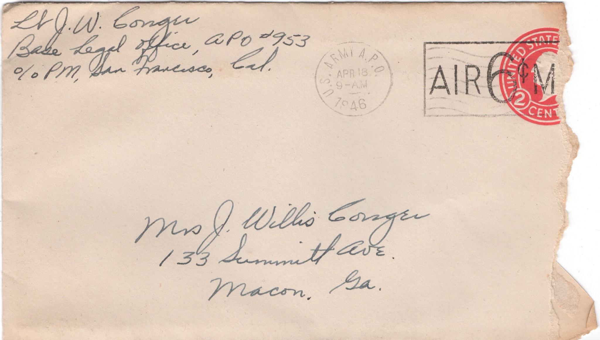 April 17, 1946: Front of envelope