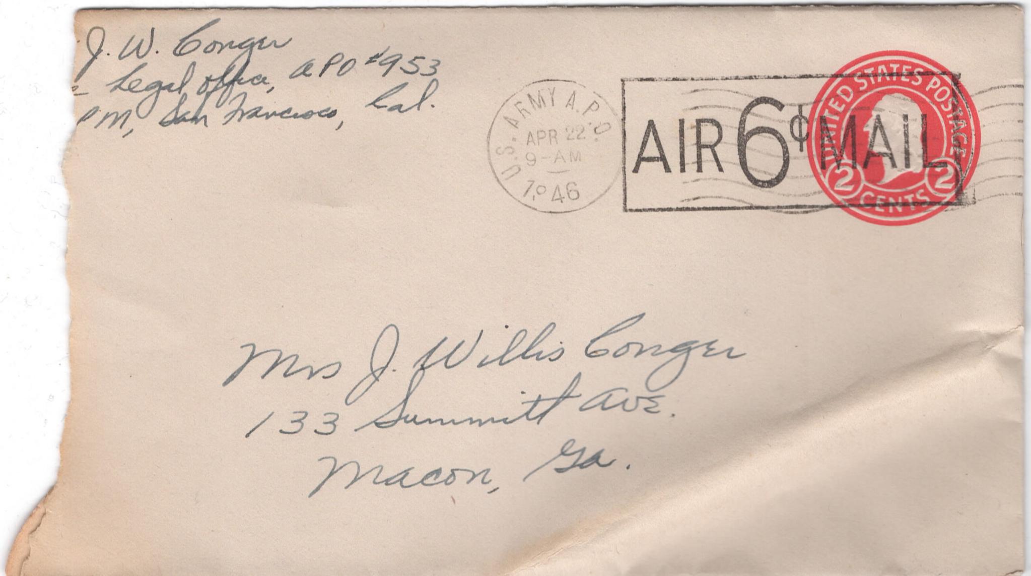 April 19, 1946: Front of envelope