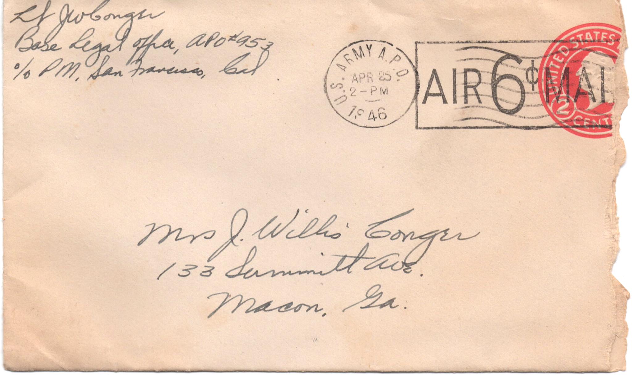 April 24, 1946: Front of envelope