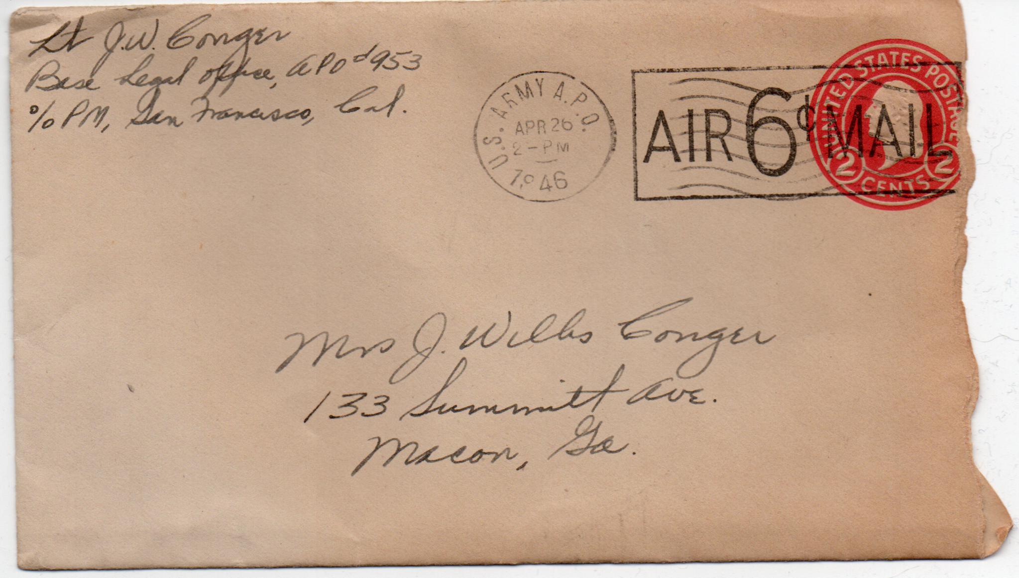 April 26, 1946: Front of envelope