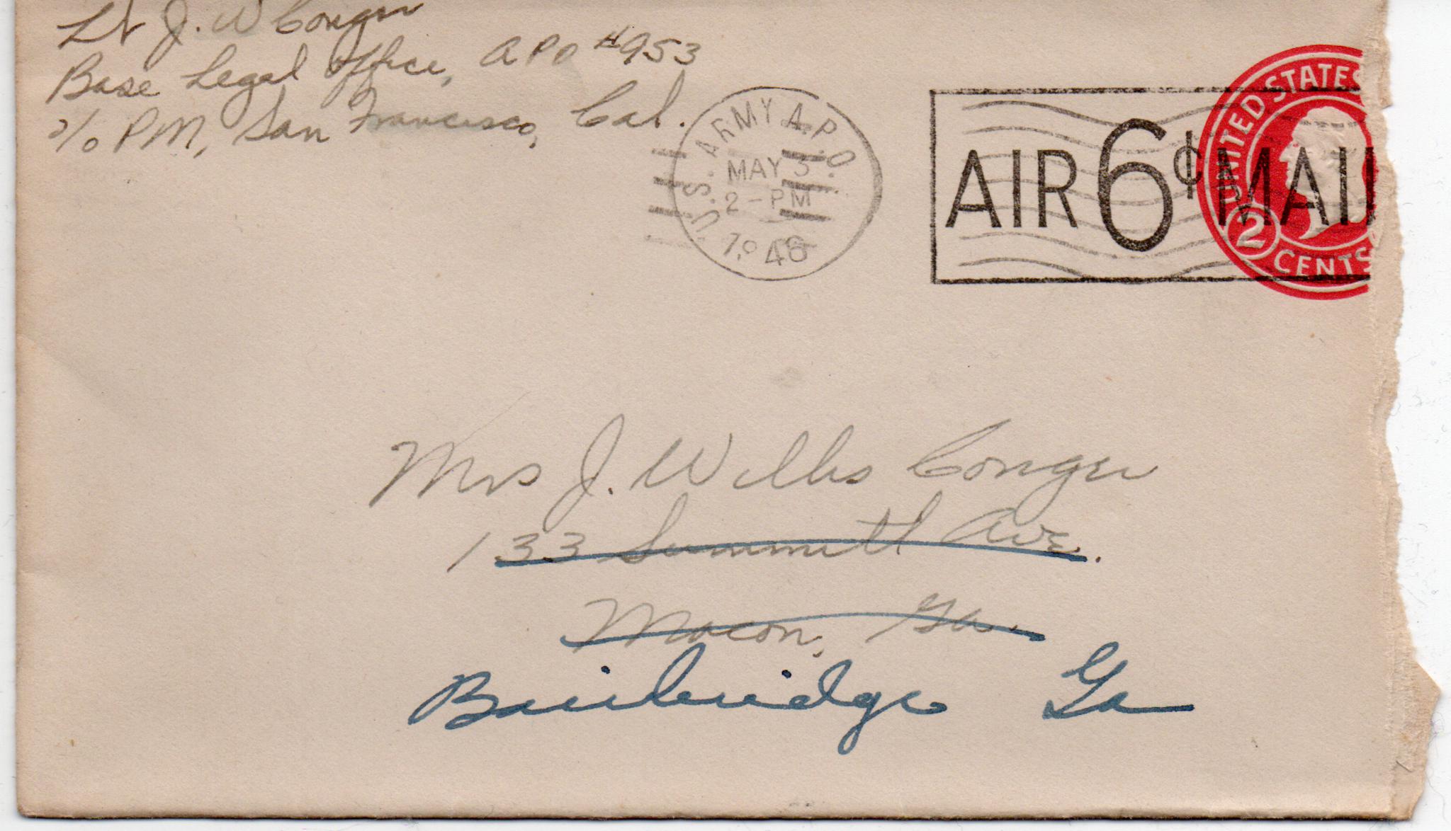 May 3, 1946: Front of envelope