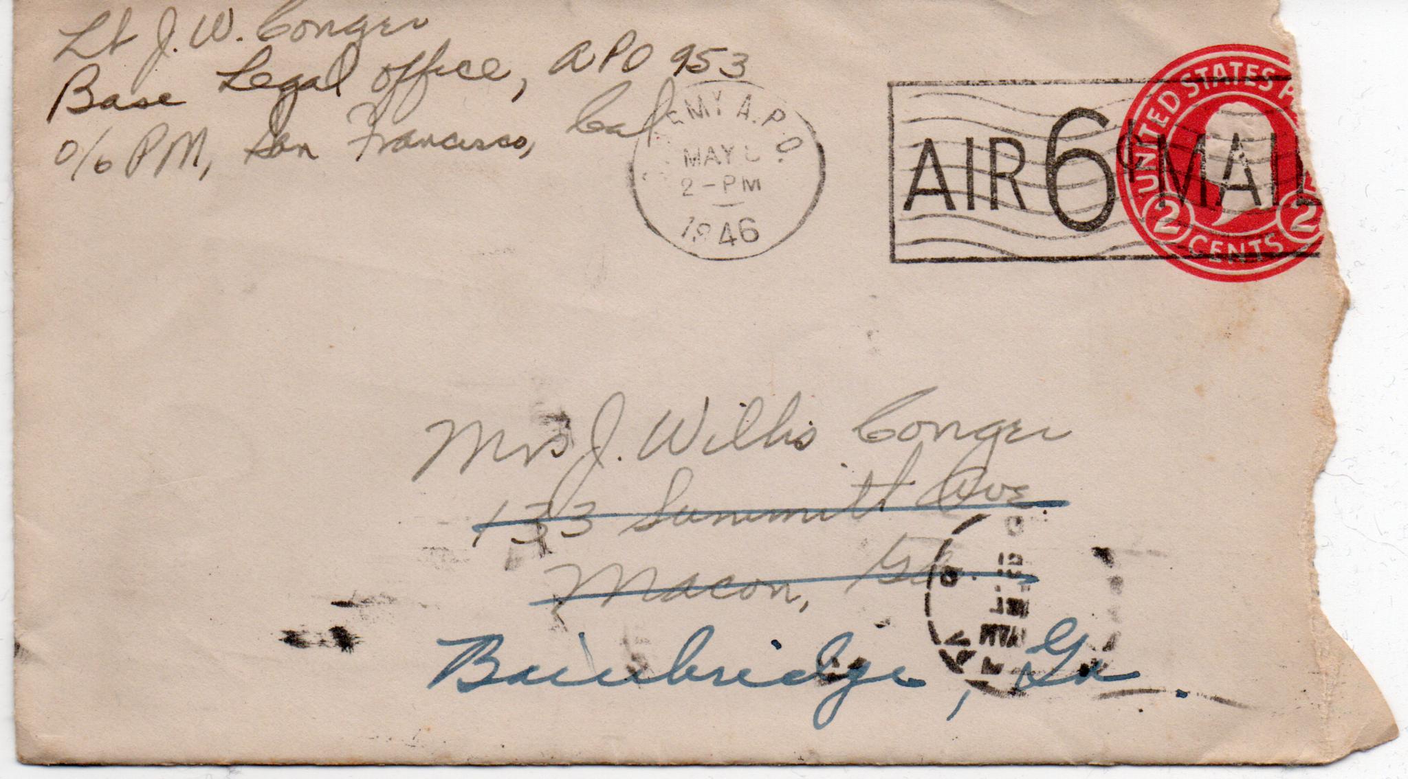 May 8, 1946: Front of envelope