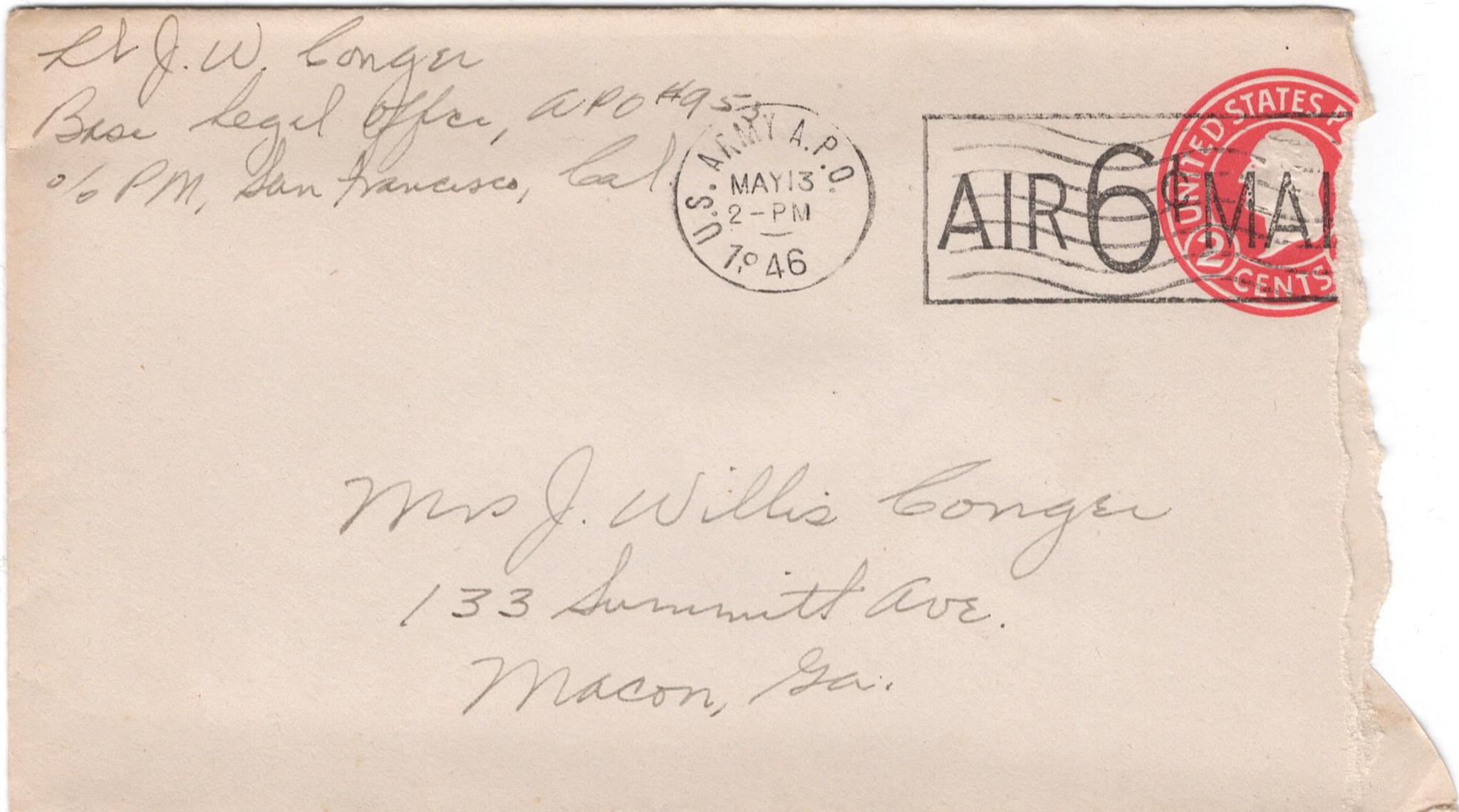 May 10, 1946: Front of envelope