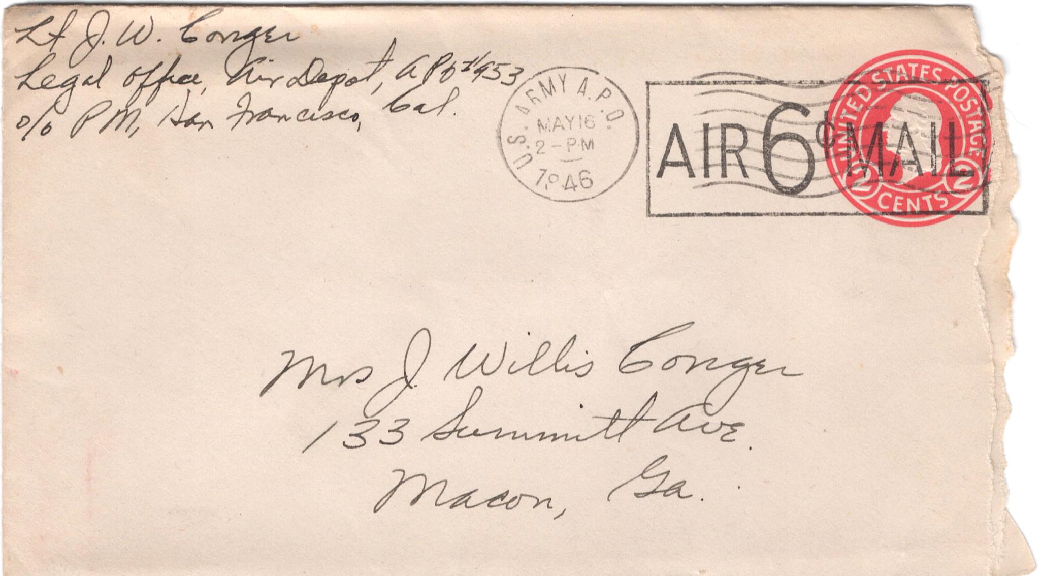 May 15, 1946: Front of envelope