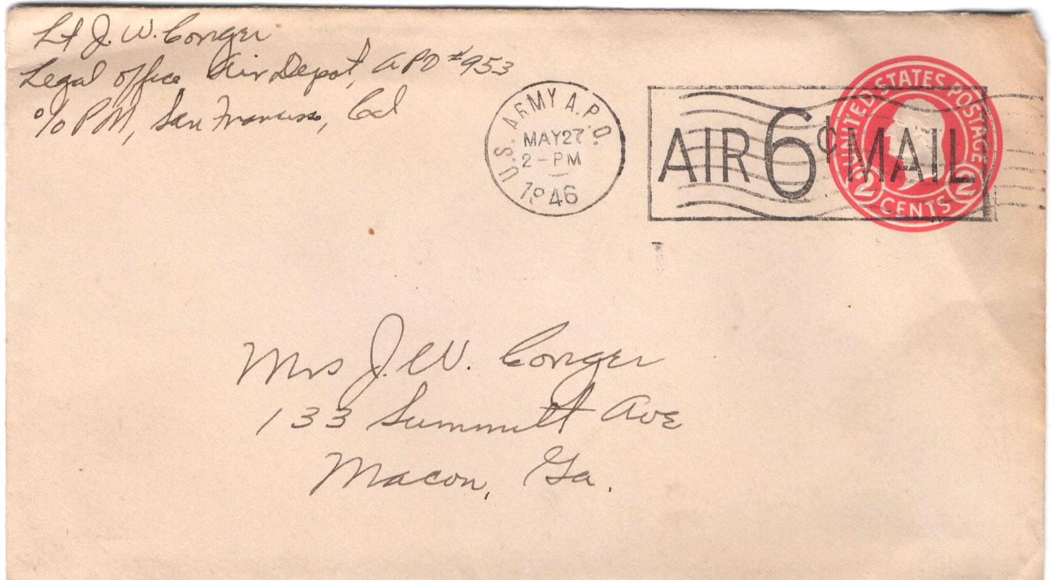 May 24, 1946: Front of envelope