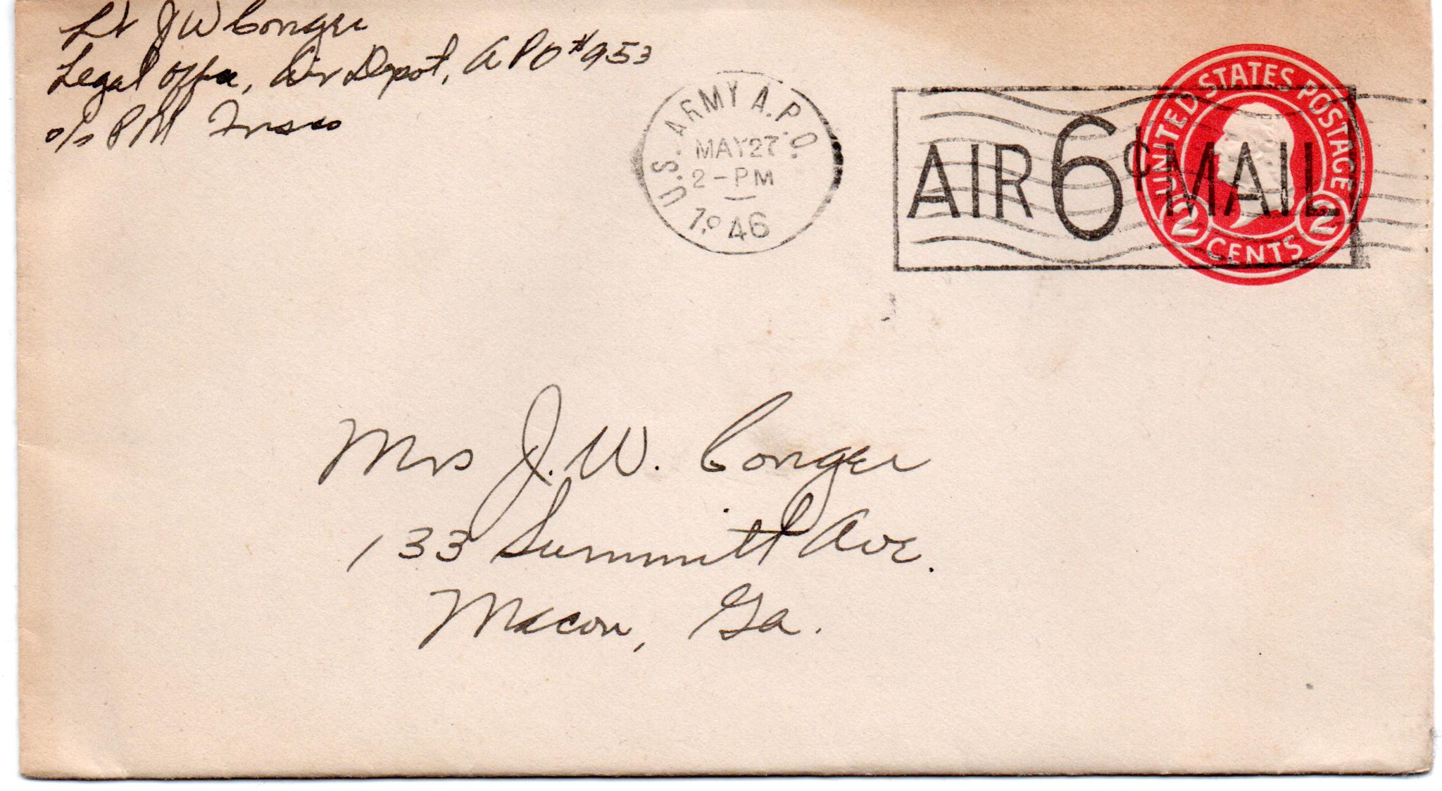 May 26, 1946: Front of envelope