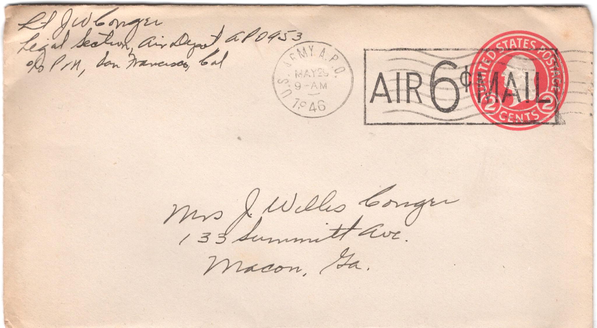 May 28, 1946: Front of envelope