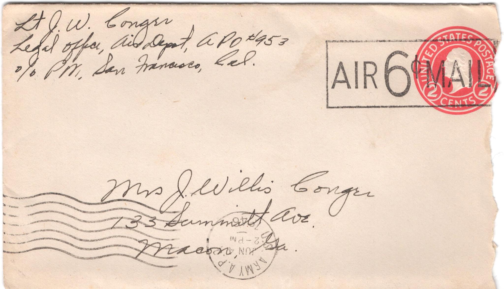 June 3, 1946: Front of envelope