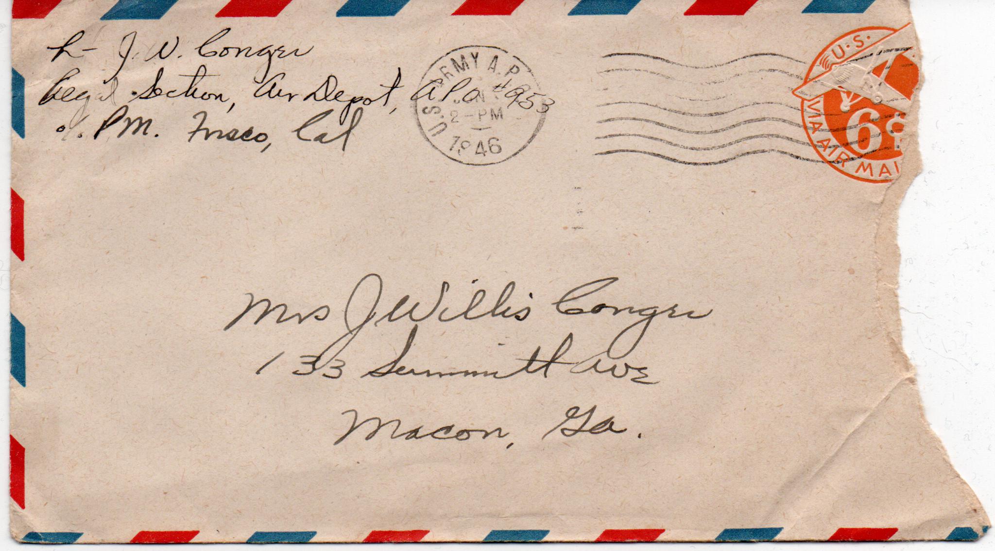 June 5, 1946: Front of envelope